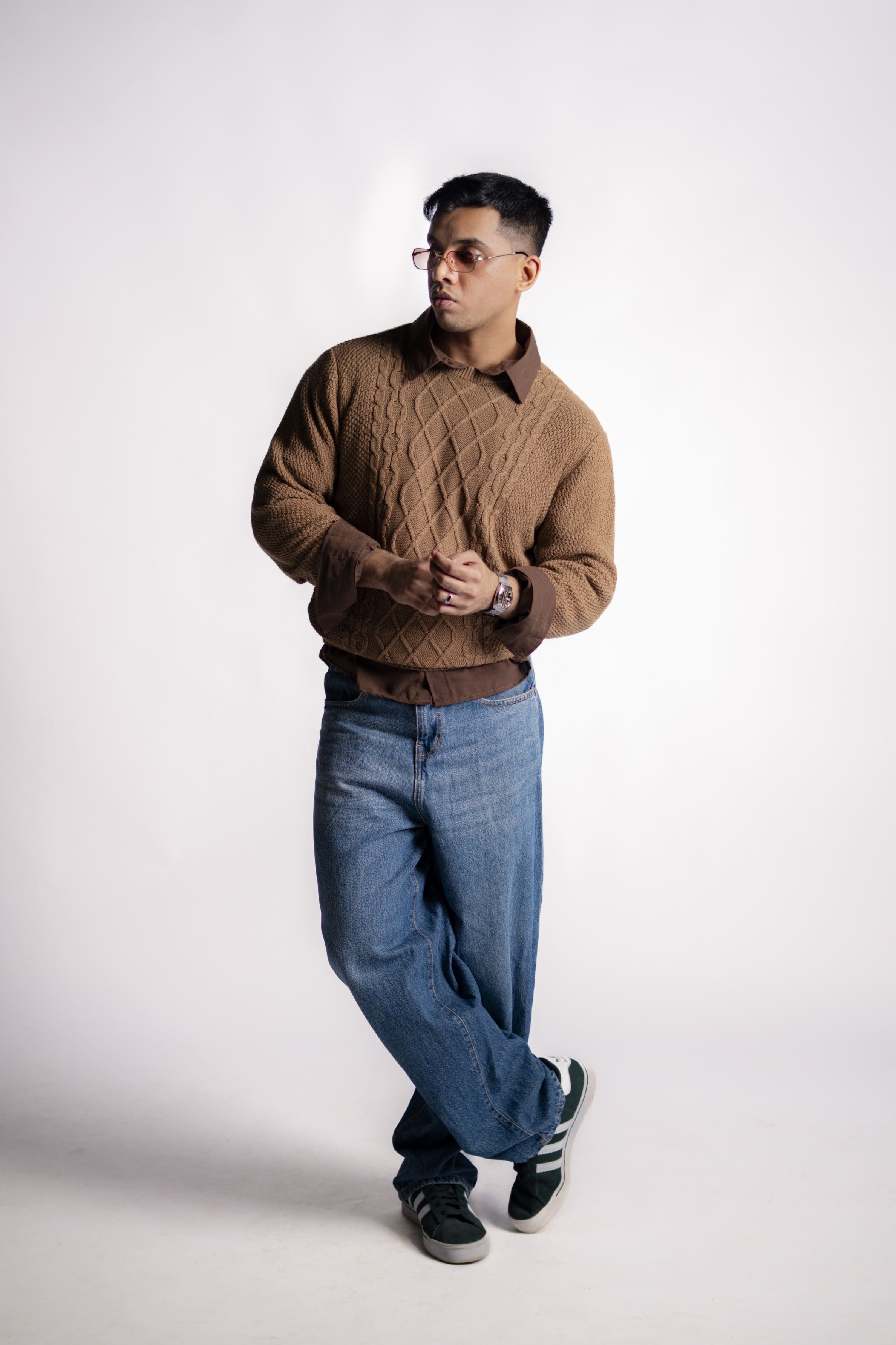 DARK TAUPE ARAN KNIT JUMPER