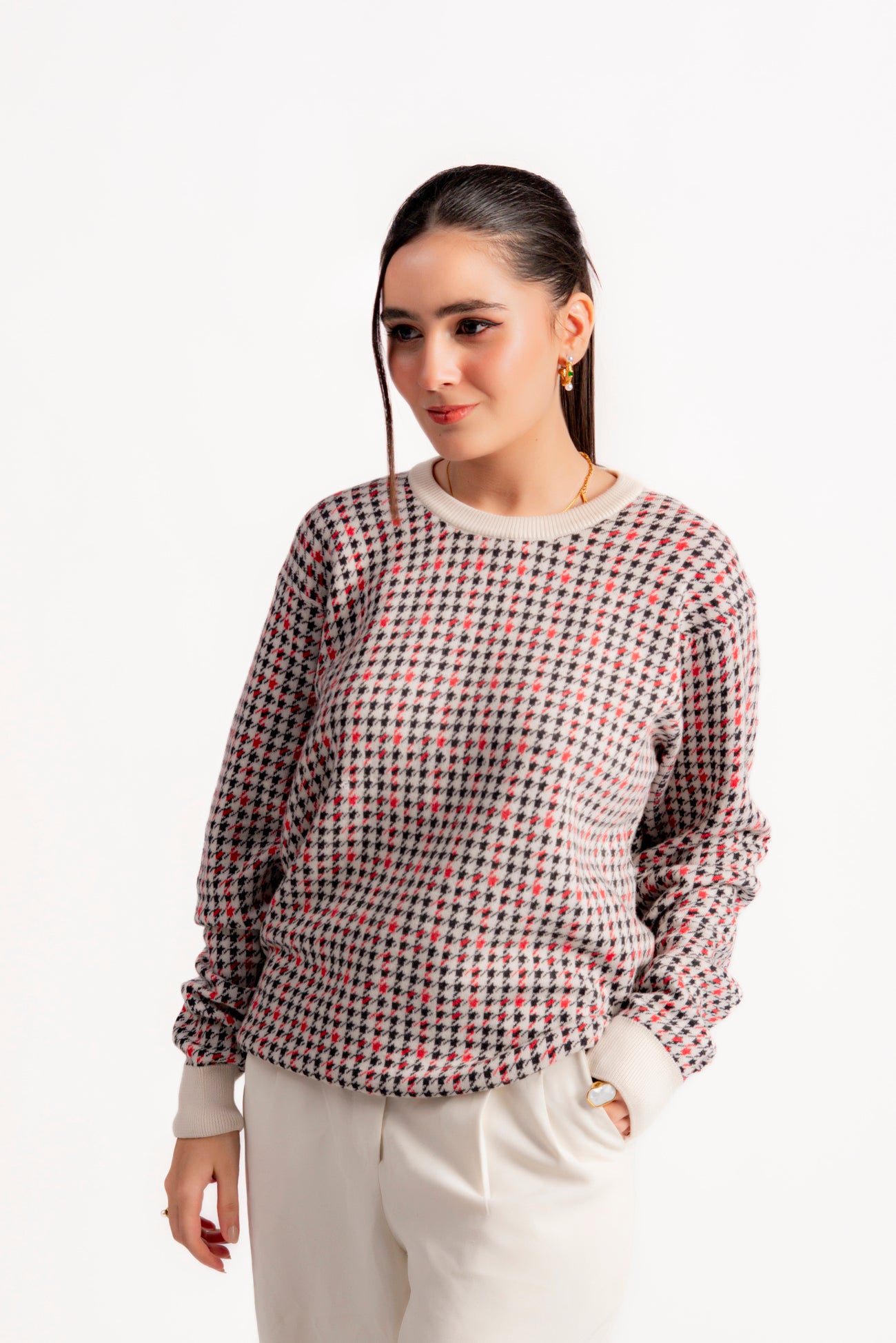 HOUNDSTOOTH JACQUARD KNIT JUMPER