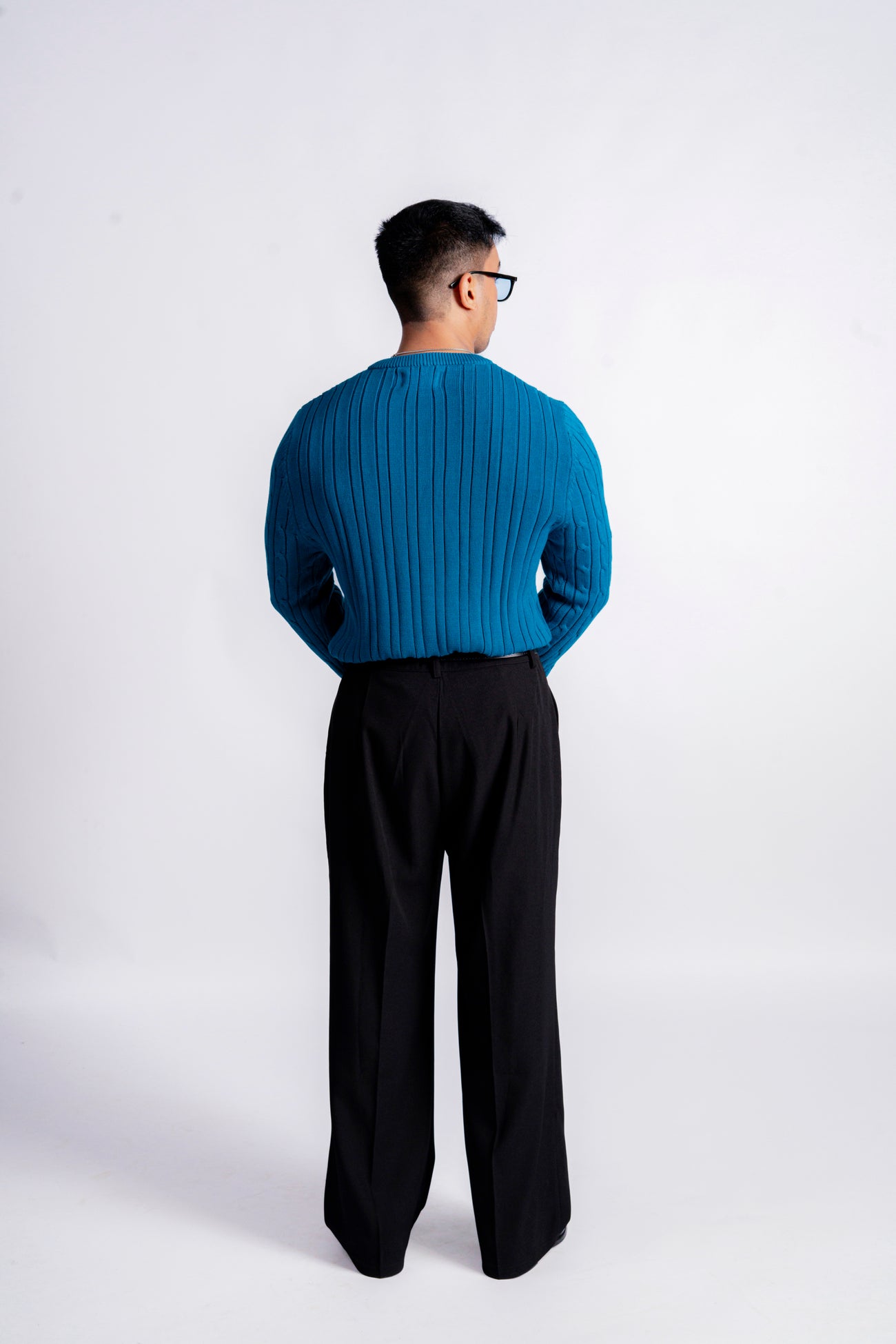 FEROZI BLUE CABLE KNIT CREW NECK KNIT JUMPER