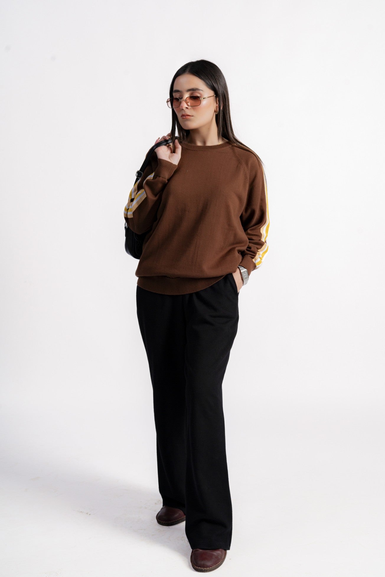 STRIPED CREW NECK KNIT RAGLAN