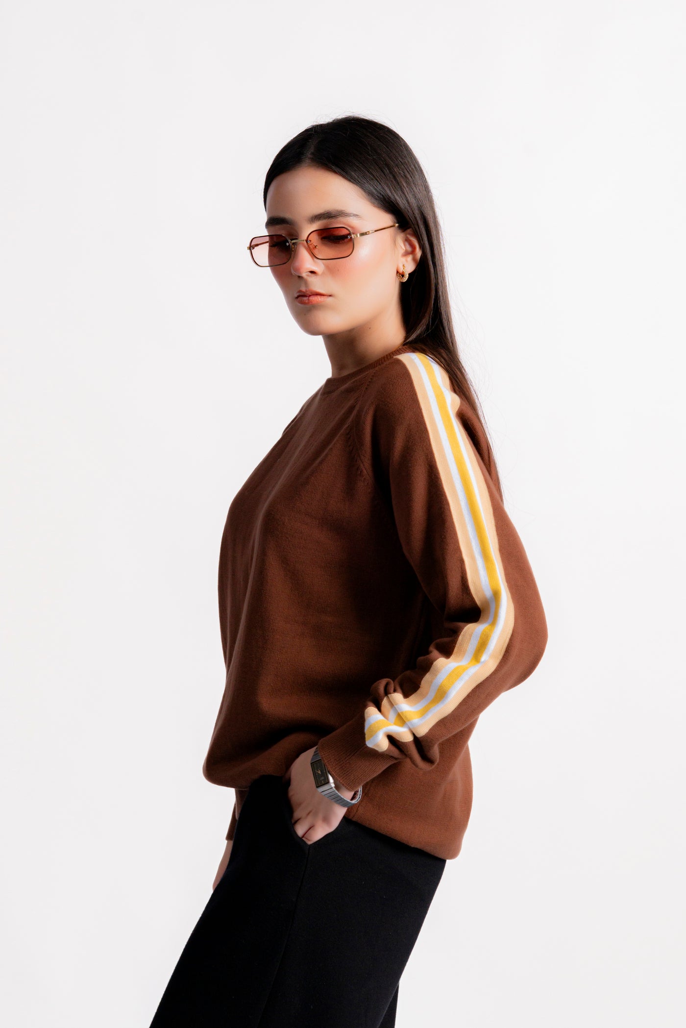 STRIPED CREW NECK KNIT RAGLAN