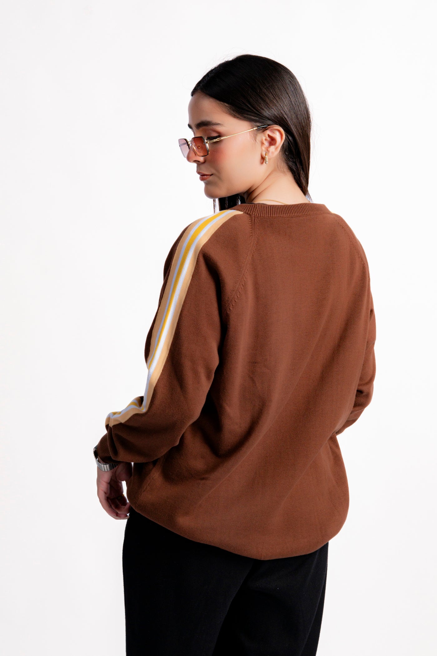 STRIPED CREW NECK KNIT RAGLAN