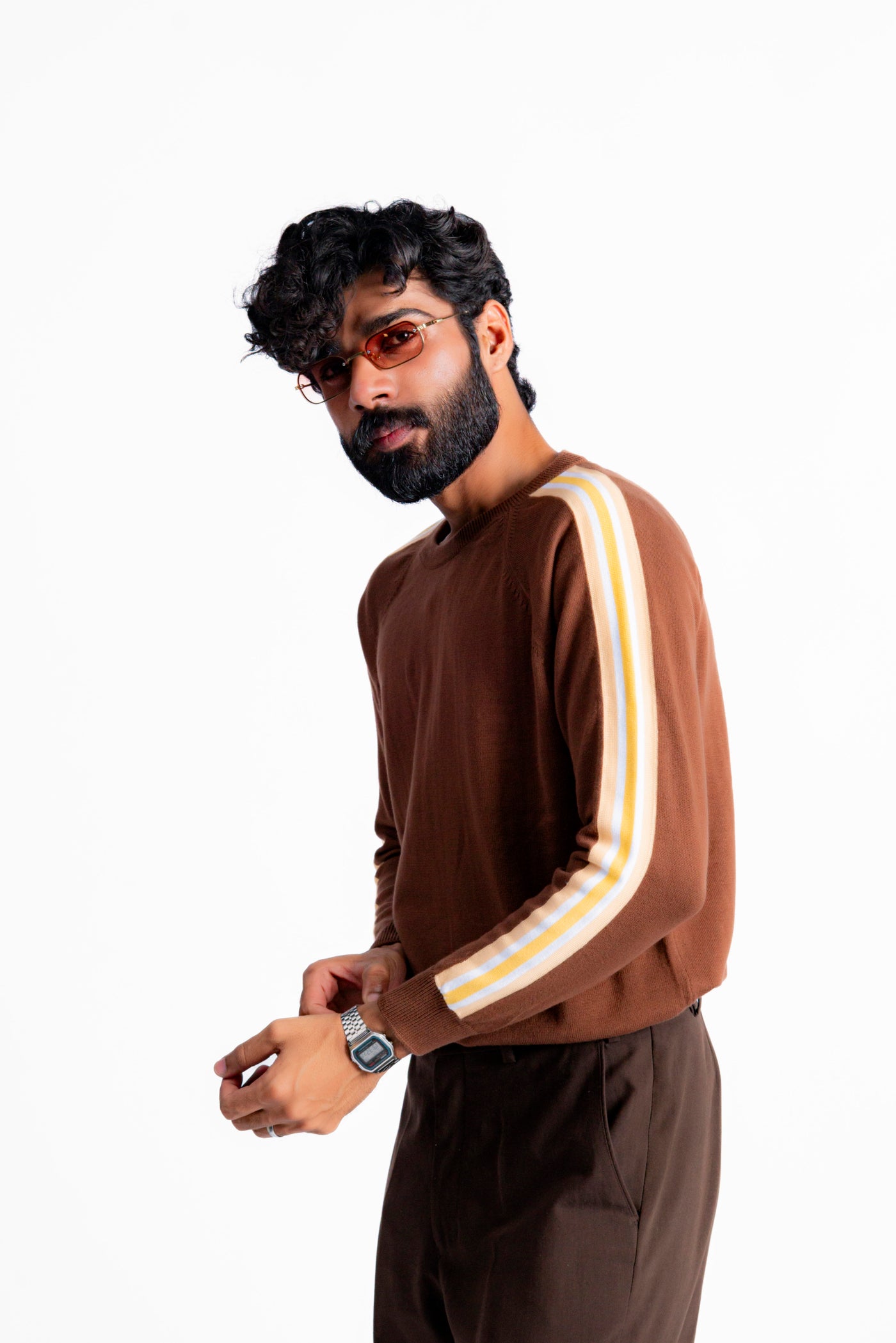 STRIPED CREW NECK KNIT RAGLAN