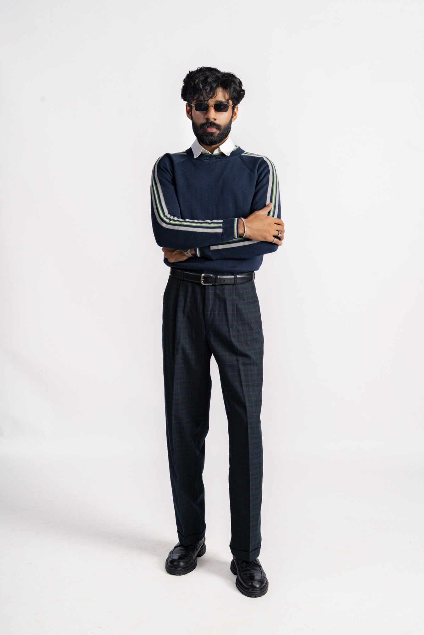 STRIPED CREW NECK KNIT RAGLAN BLUE