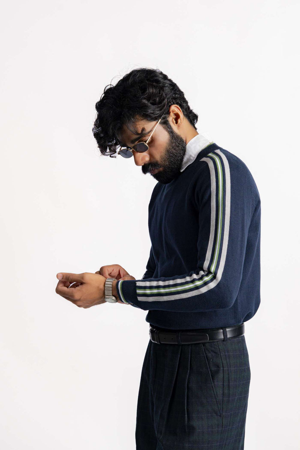 STRIPED CREW NECK KNIT RAGLAN BLUE