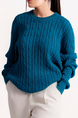 FEROZI BLUE CABLE KNIT CREW NECK KNIT JUMPER