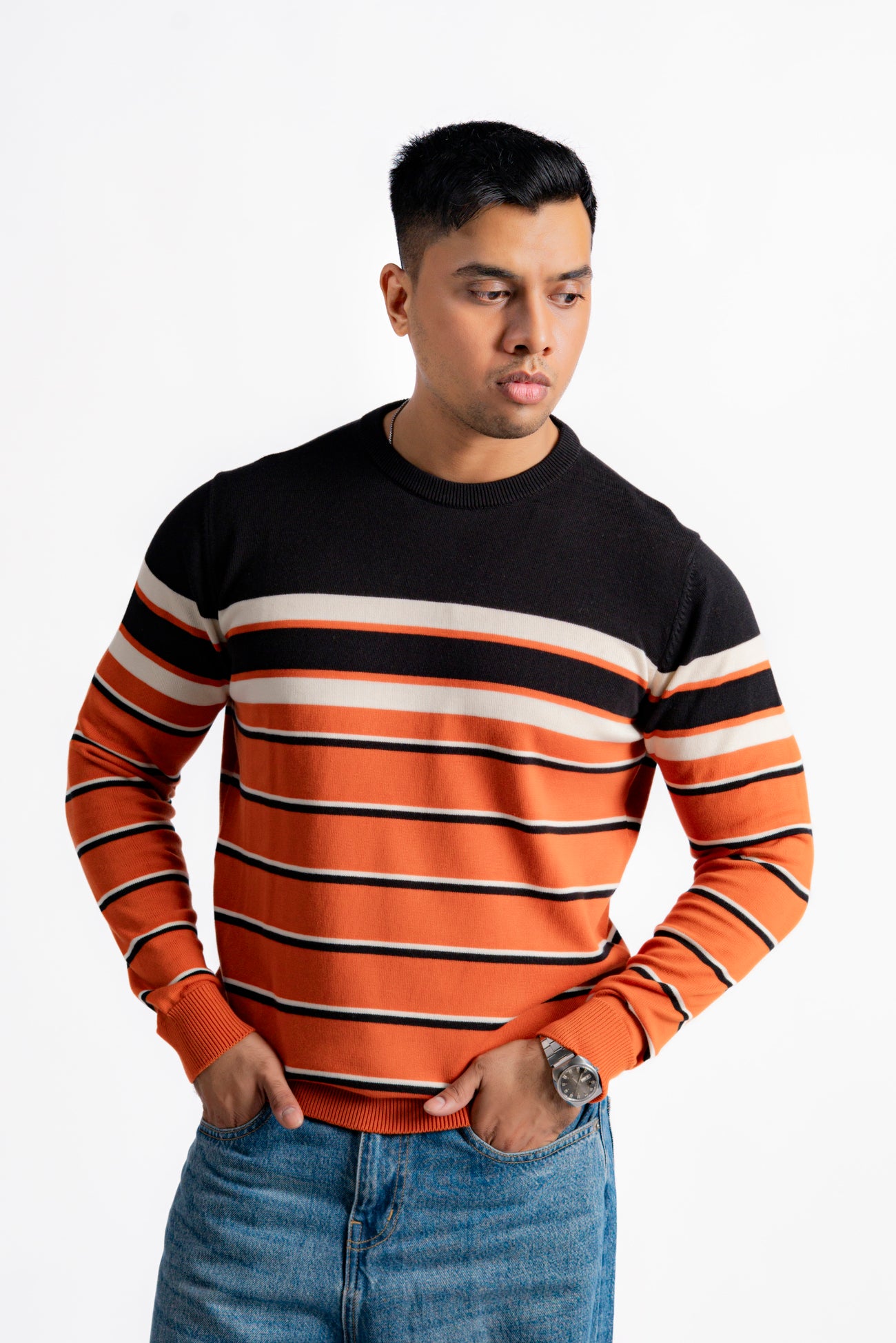 ORANGE STRIPED KNIT JUMPER