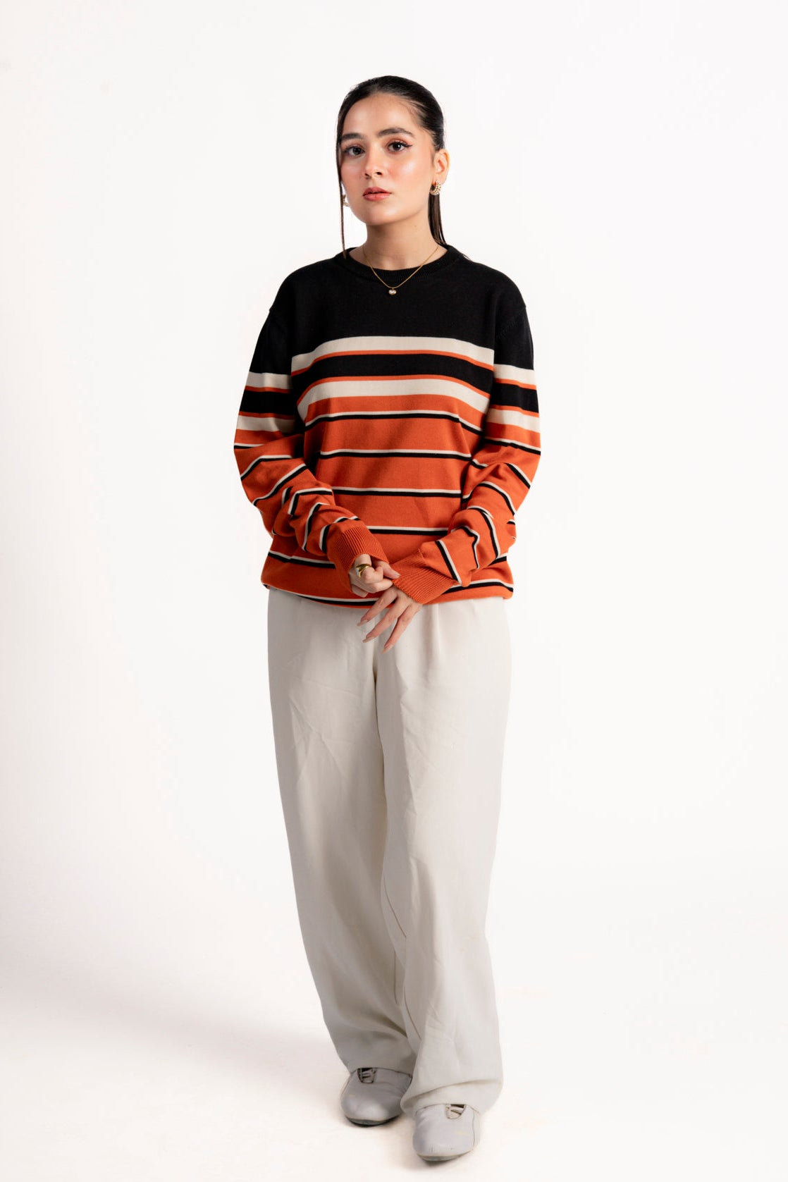 ORANGE STRIPED KNIT JUMPER