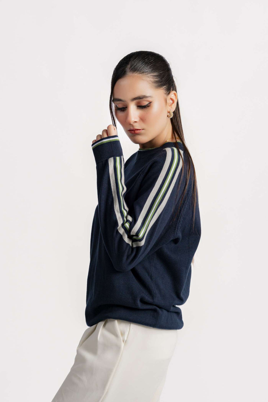 STRIPED CREW NECK KNIT RAGLAN BLUE