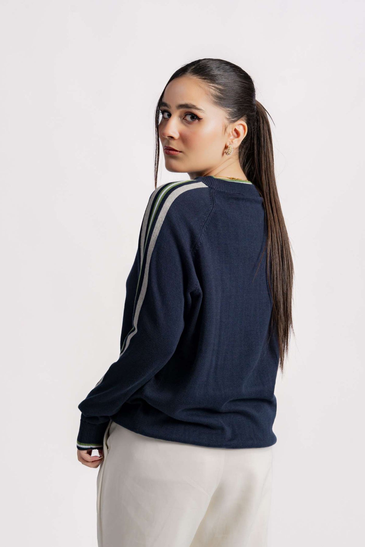 STRIPED CREW NECK KNIT RAGLAN BLUE