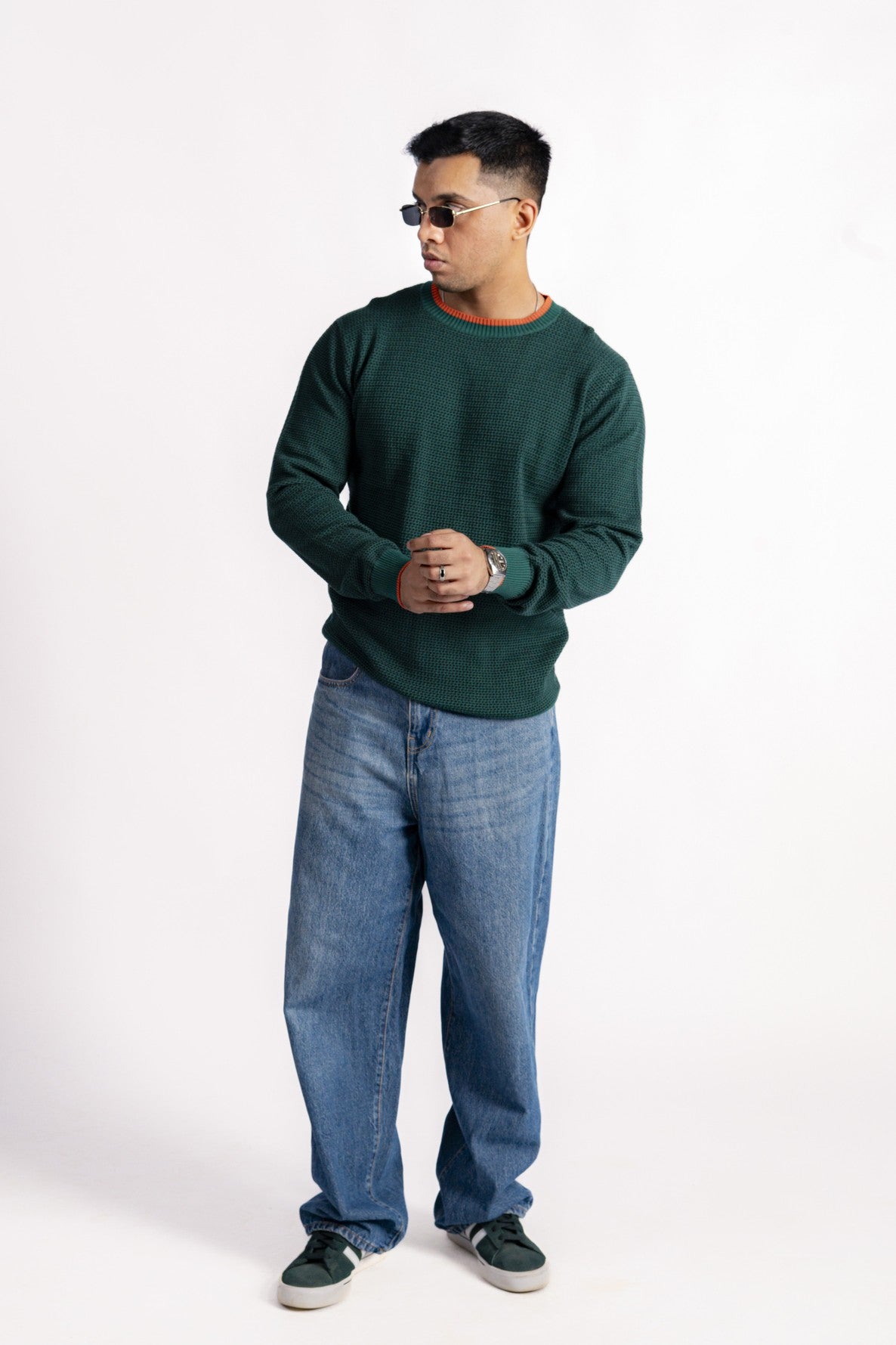 TIMBER GREEN SHAKER KNIT JUMPER