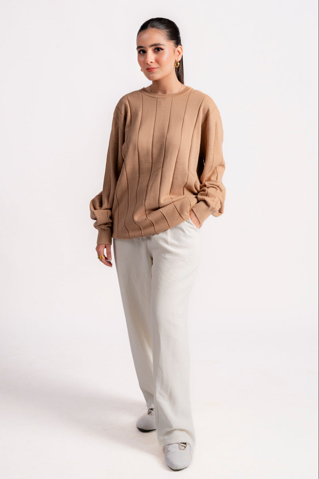 DROP NEEDLE KNIT LONG SLEEVE JUMPER
