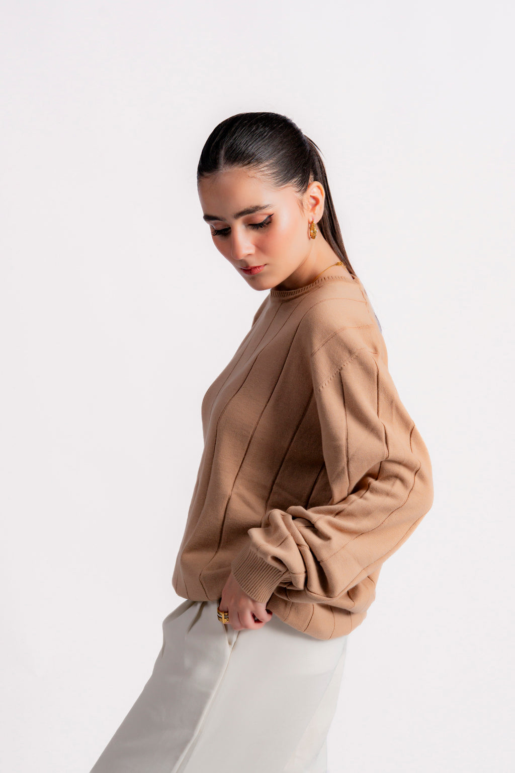 DROP NEEDLE KNIT LONG SLEEVE JUMPER