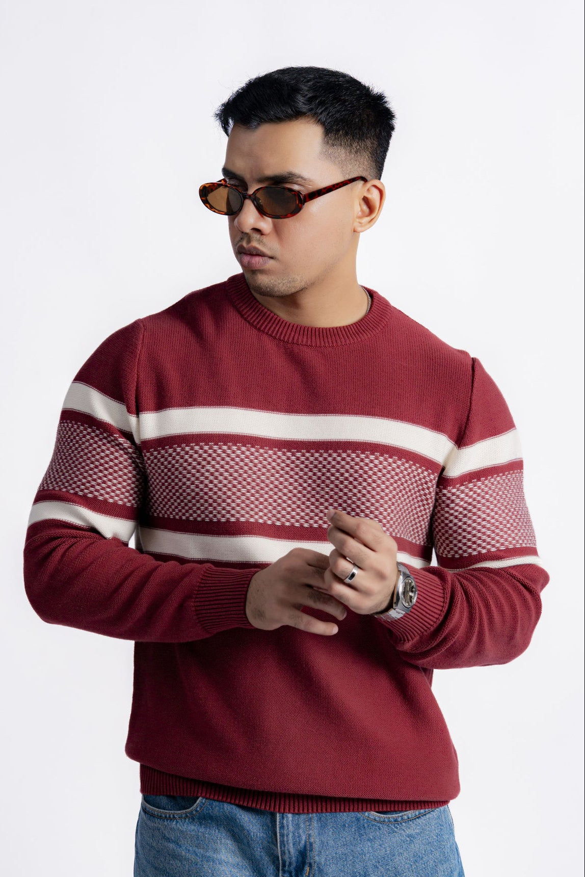 WINE STRIPED KNIT JUMPER