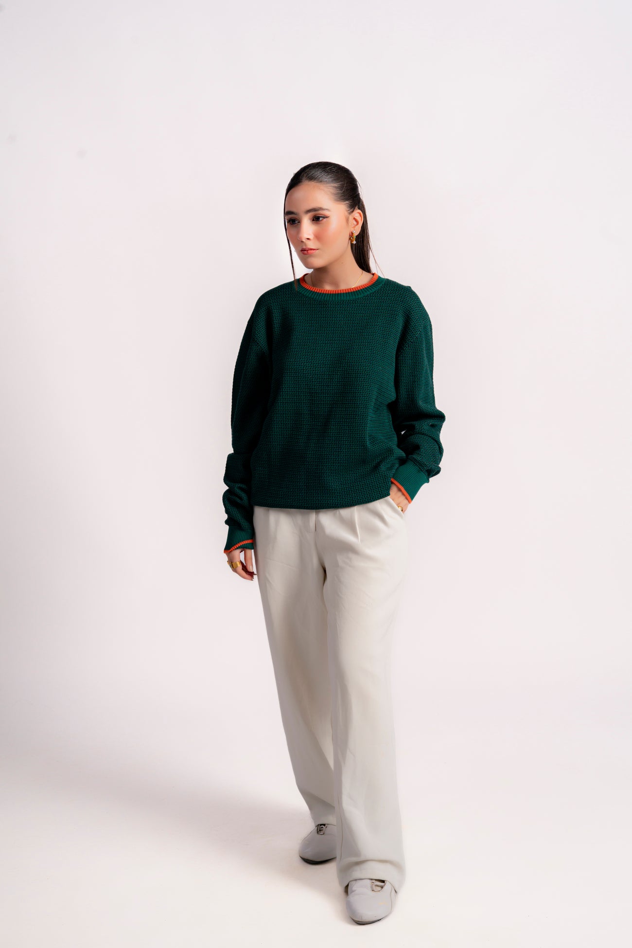 TIMBER GREEN SHAKER KNIT JUMPER