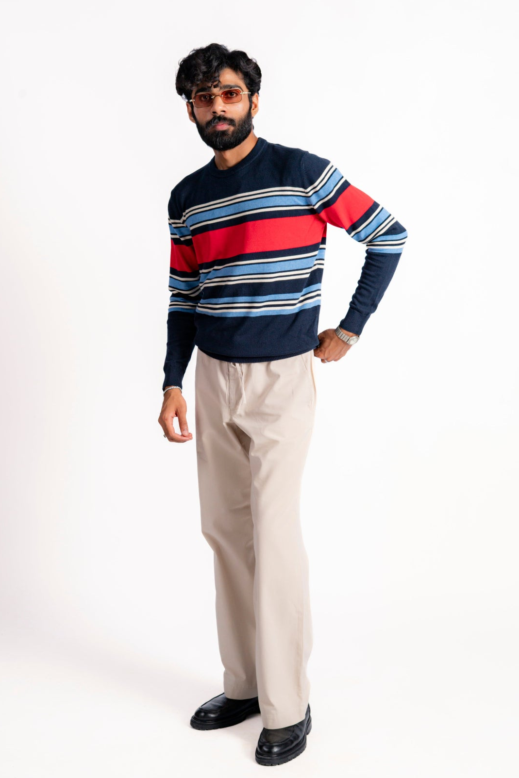 NAVY BLUE STRIPED KNIT JUMPER