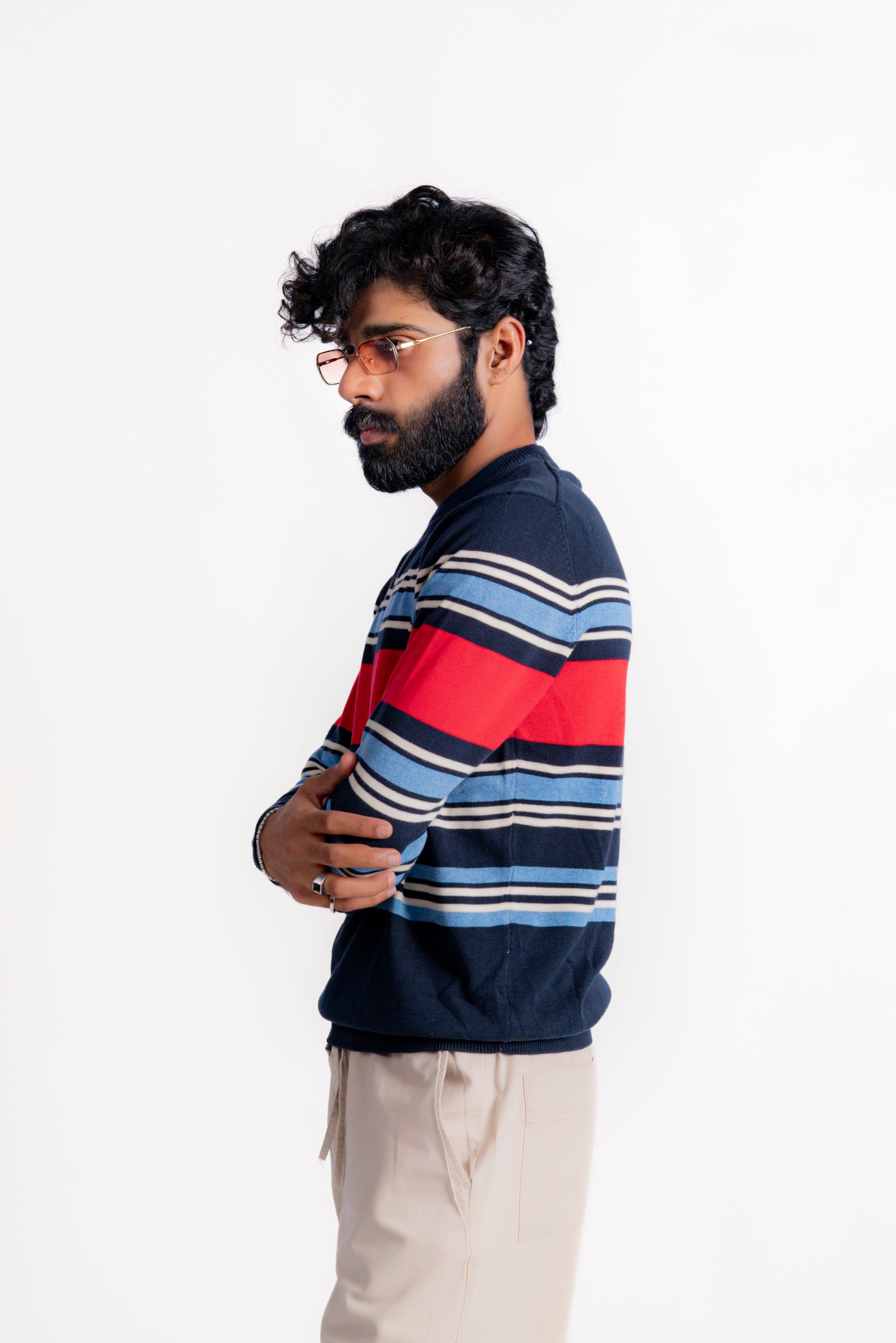 NAVY BLUE STRIPED KNIT JUMPER