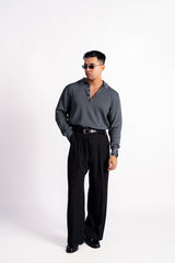 FIVE BUTTON LONG SLEEVE POLO GREY