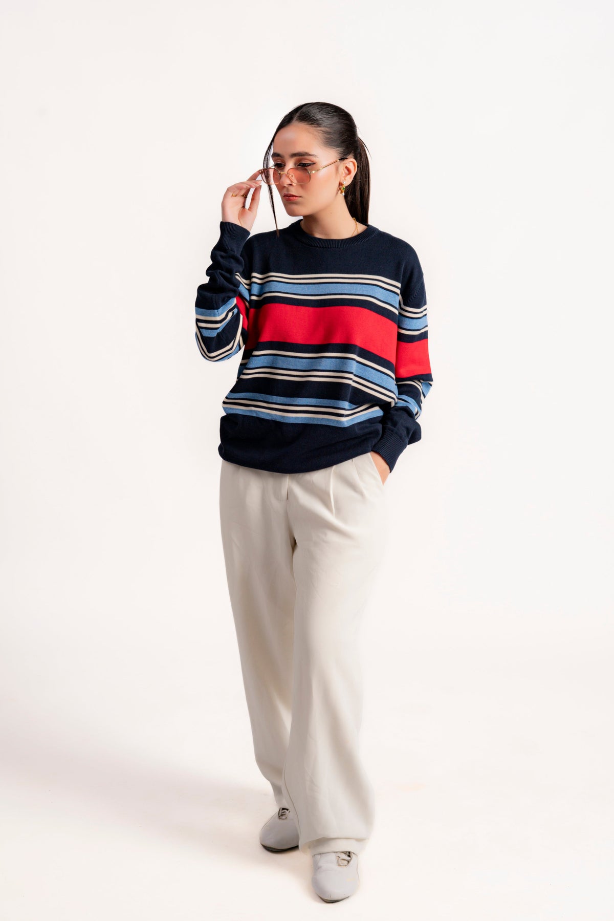 NAVY BLUE STRIPED KNIT JUMPER