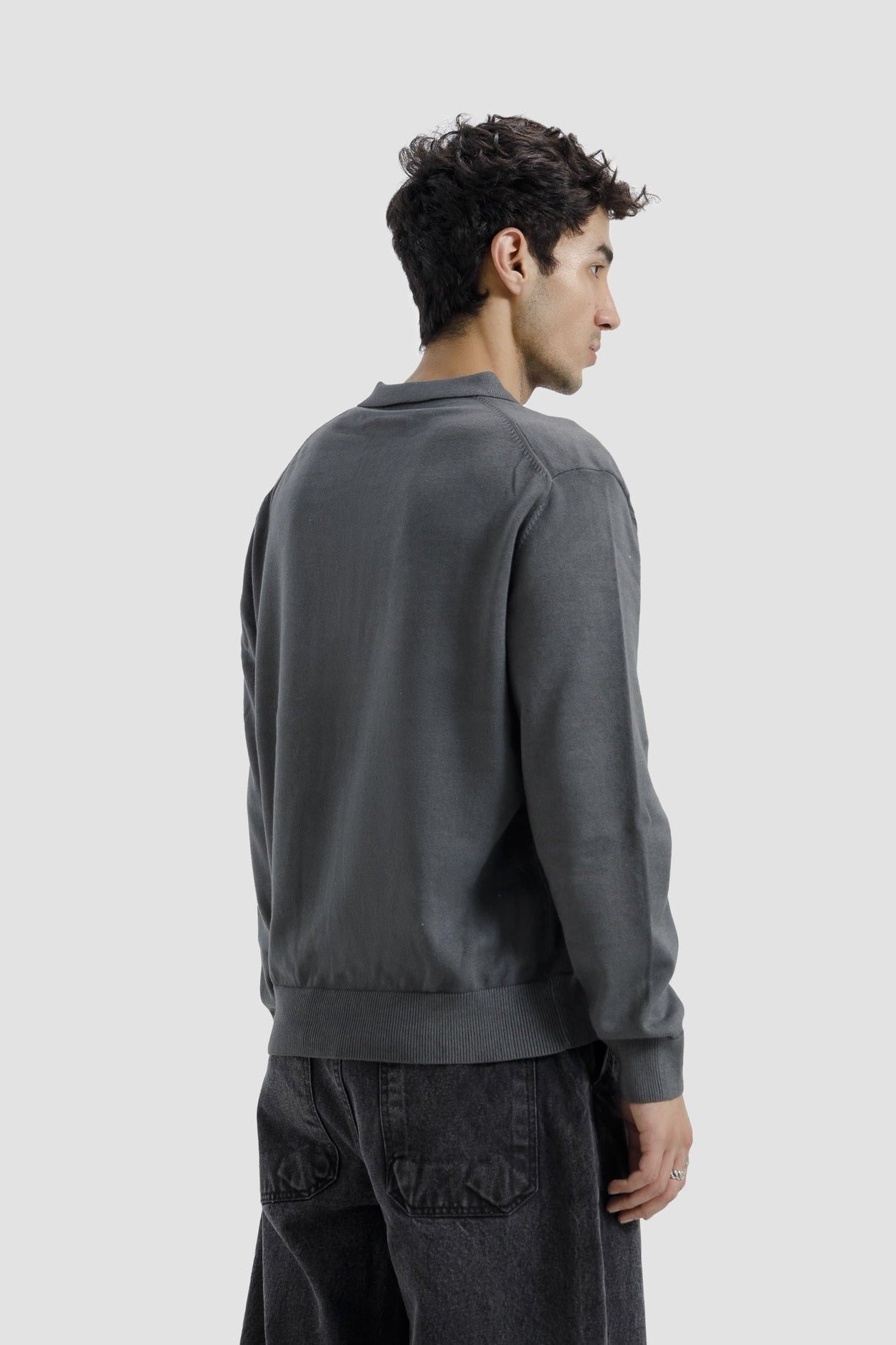 FIVE BUTTON LONG SLEEVE POLO GREY