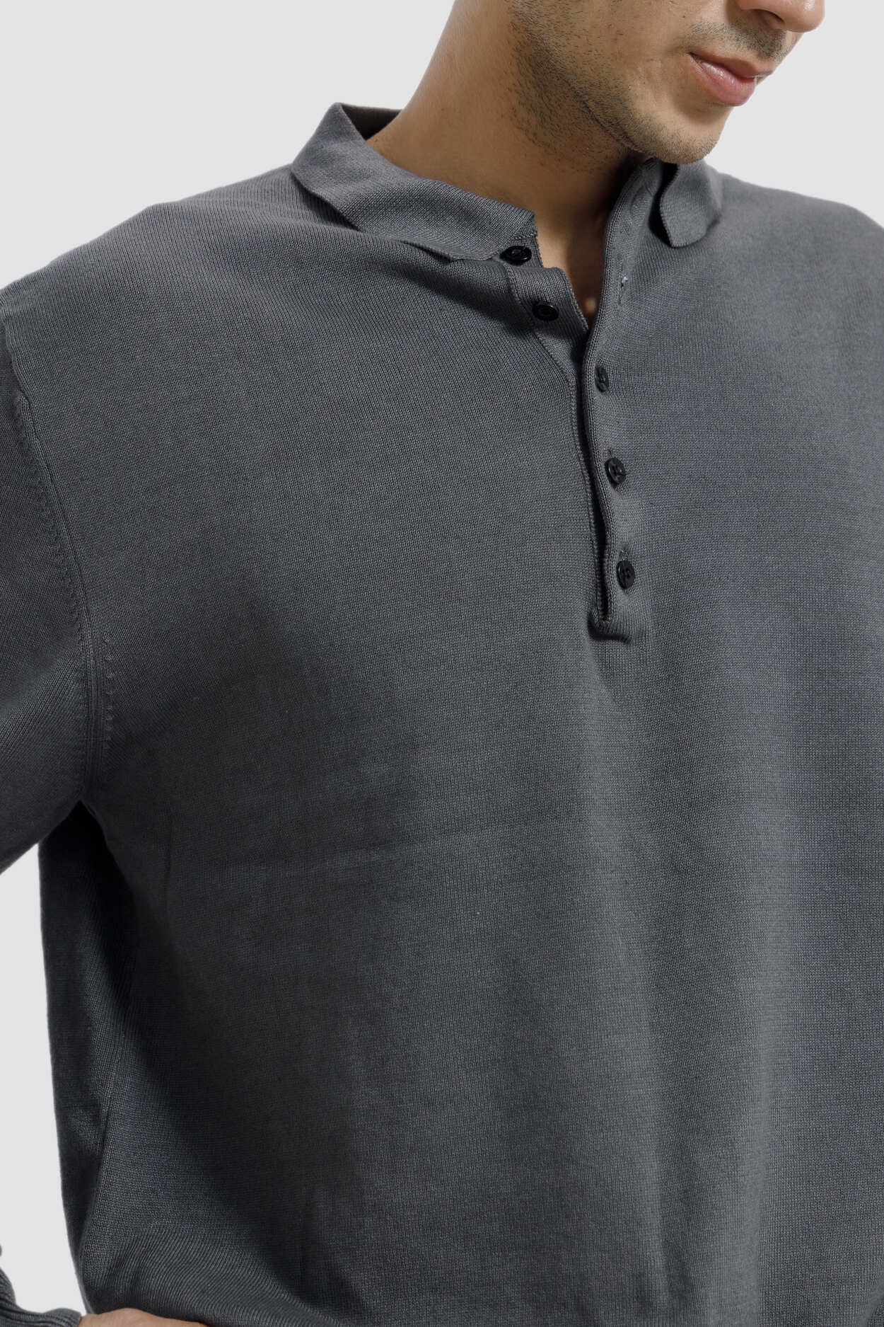 FIVE BUTTON LONG SLEEVE POLO GREY