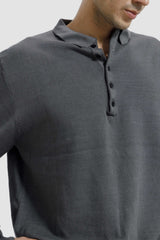 FIVE BUTTON LONG SLEEVE POLO GREY