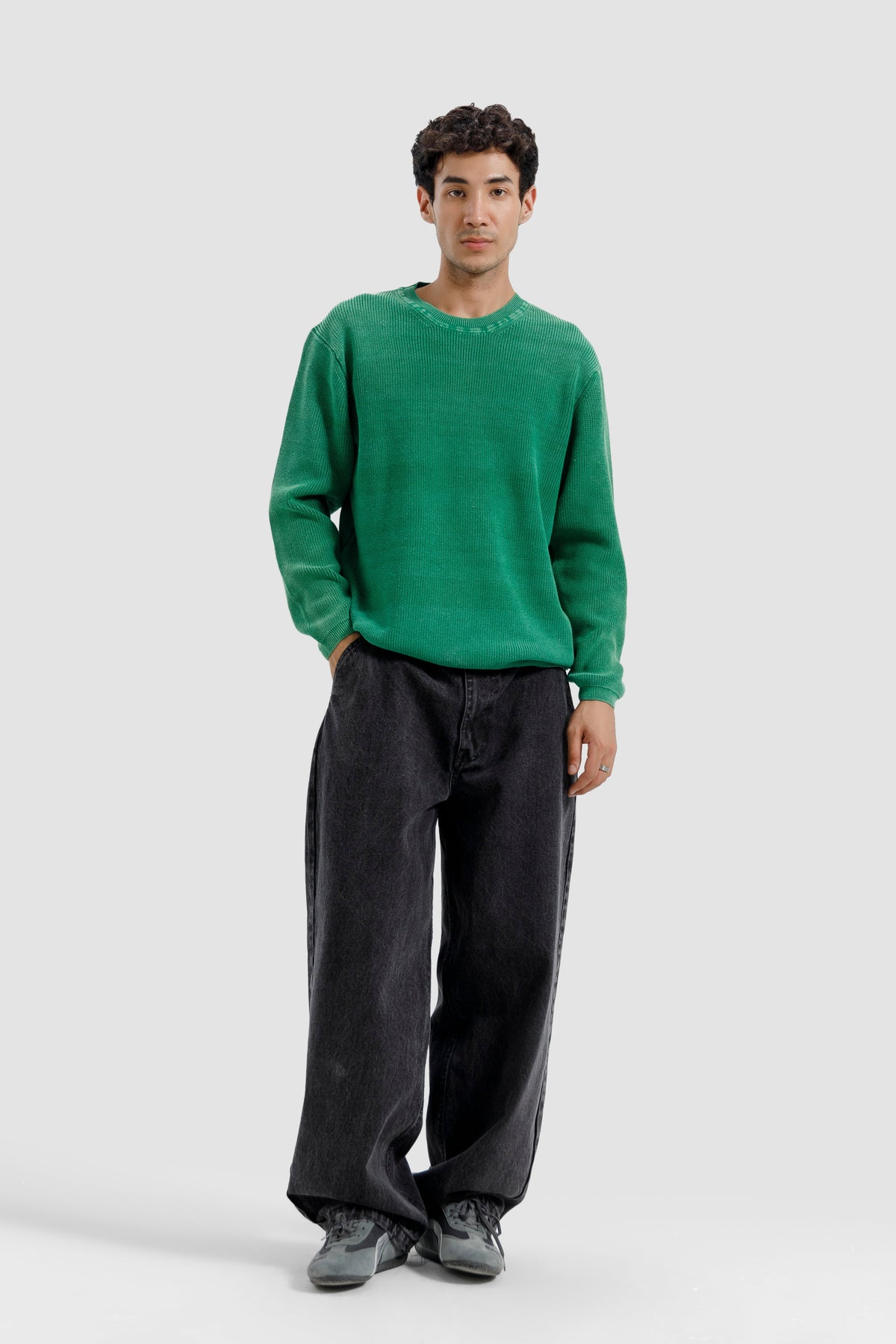 WASHED GREEN SHAKER KNIT JUMPER