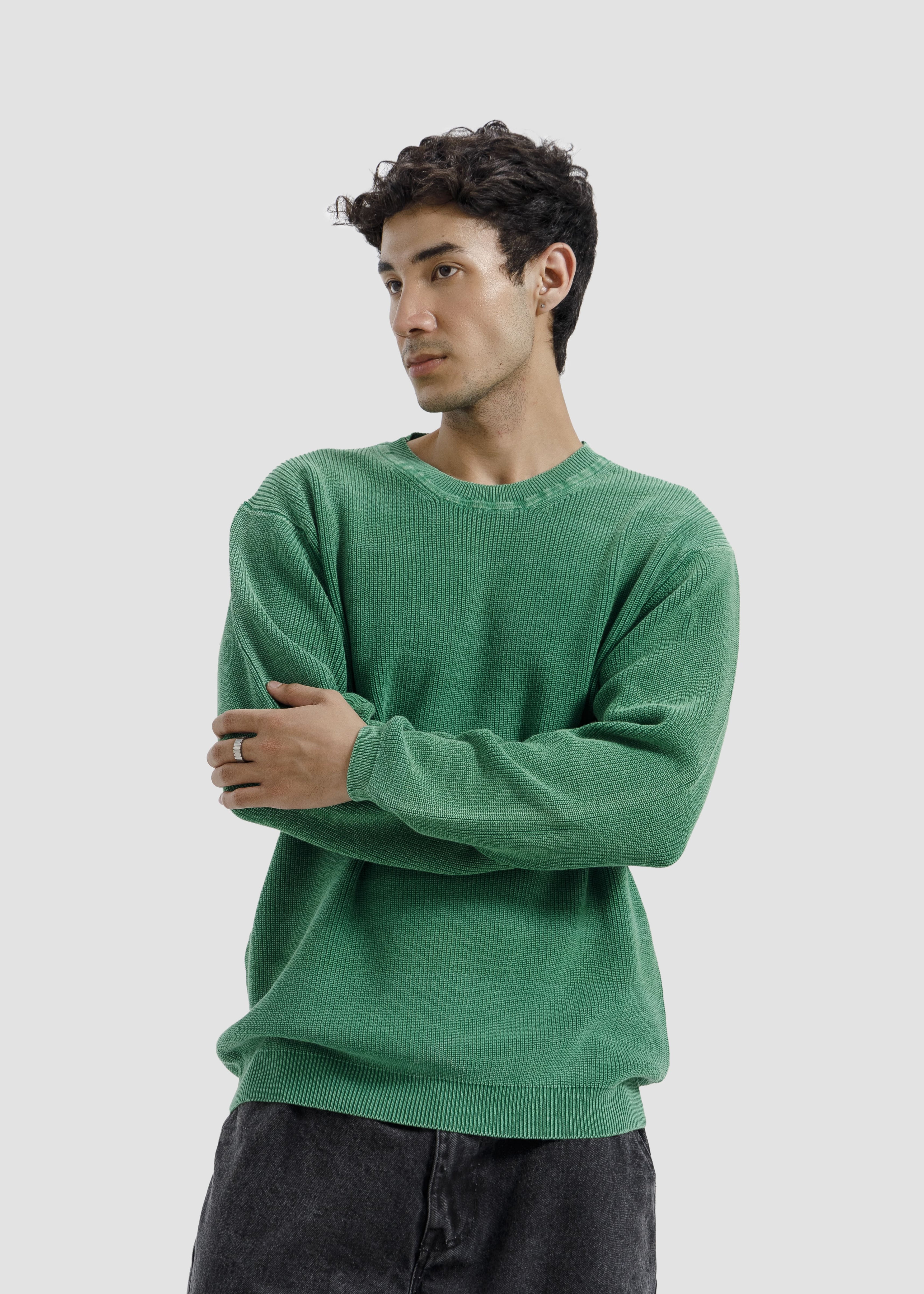 WASHED GREEN SHAKER KNIT JUMPER