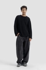 BLACK SHAKER KNIT OVERSIZED JUMPER