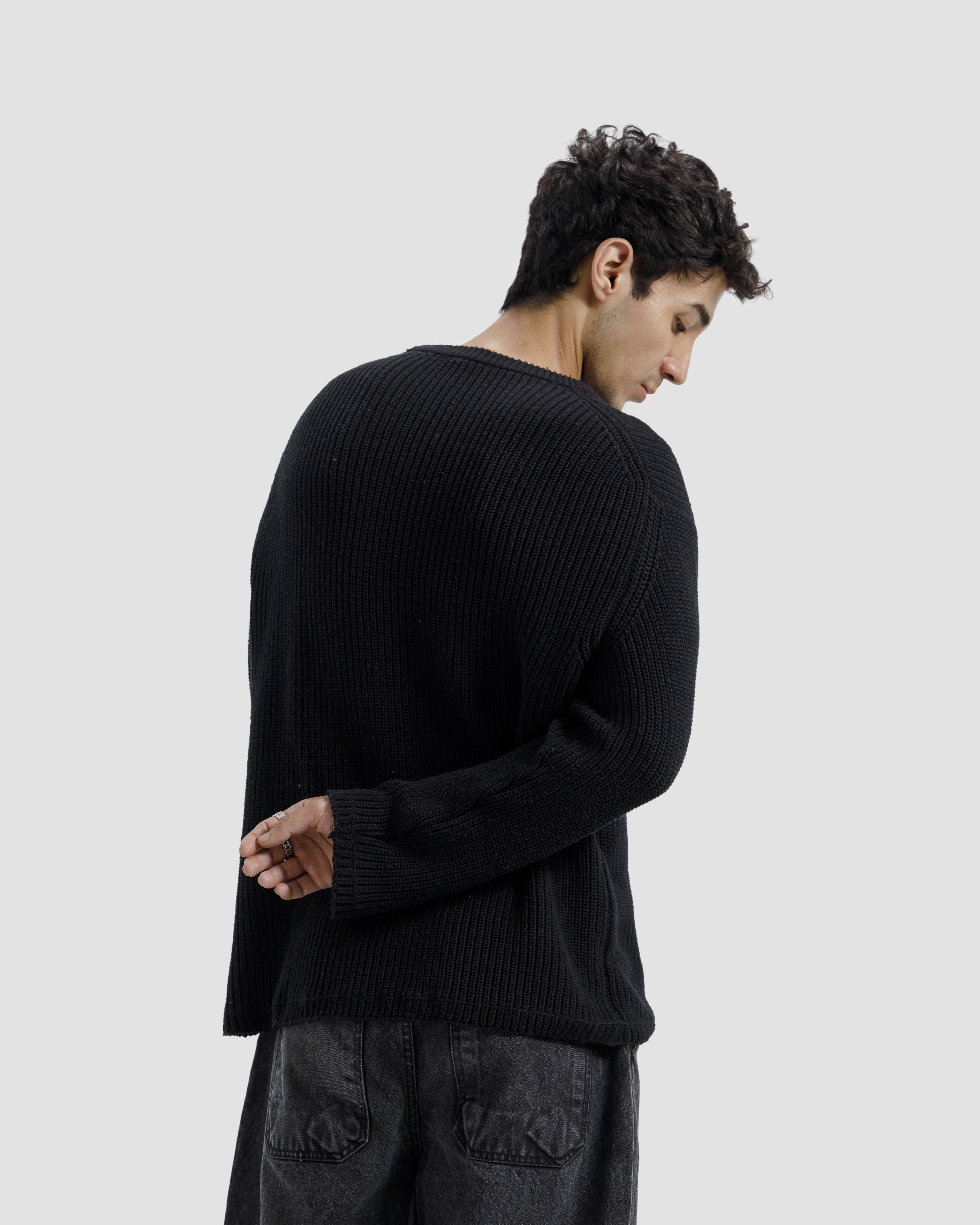 BLACK SHAKER KNIT OVERSIZED JUMPER