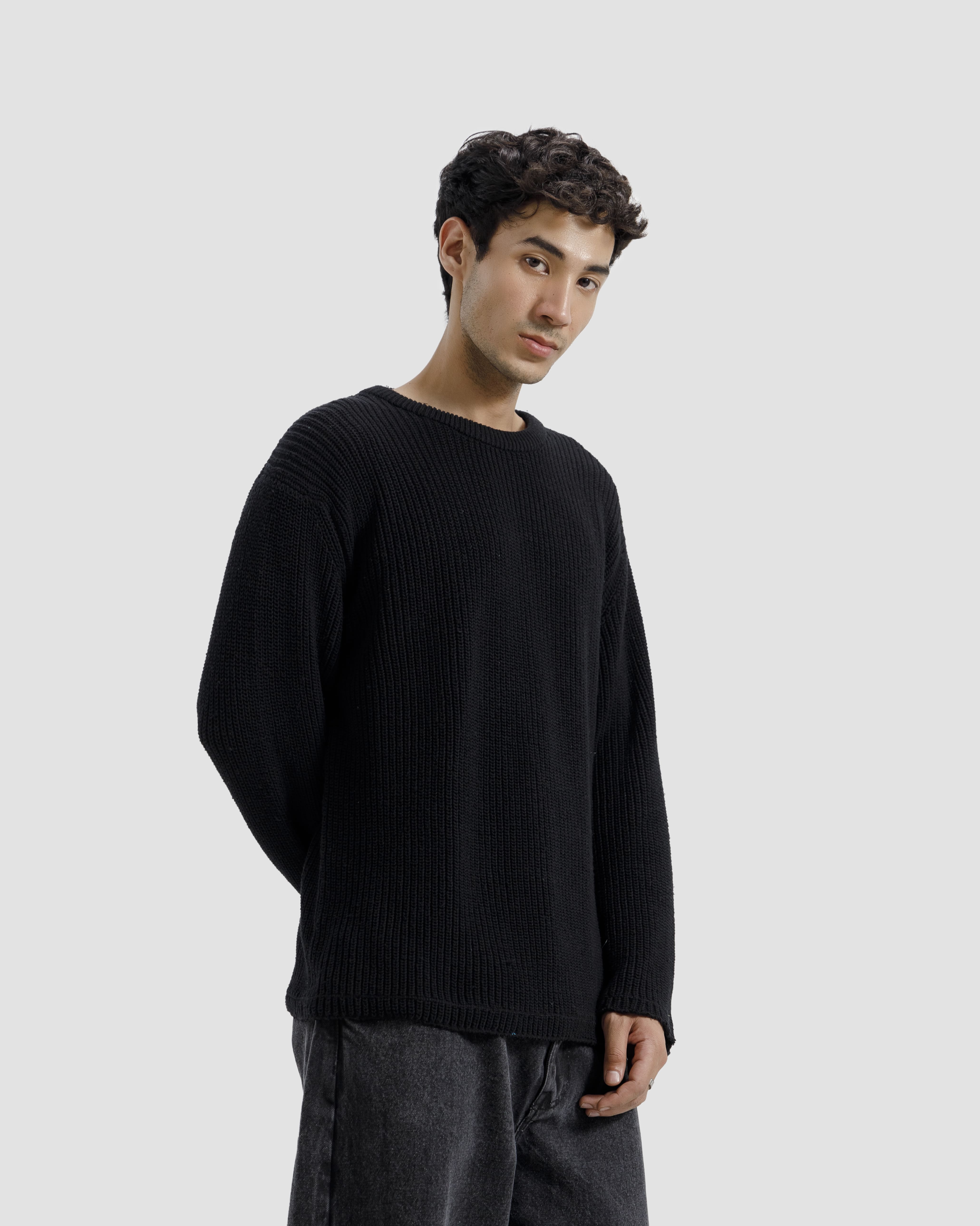 BLACK SHAKER KNIT OVERSIZED JUMPER