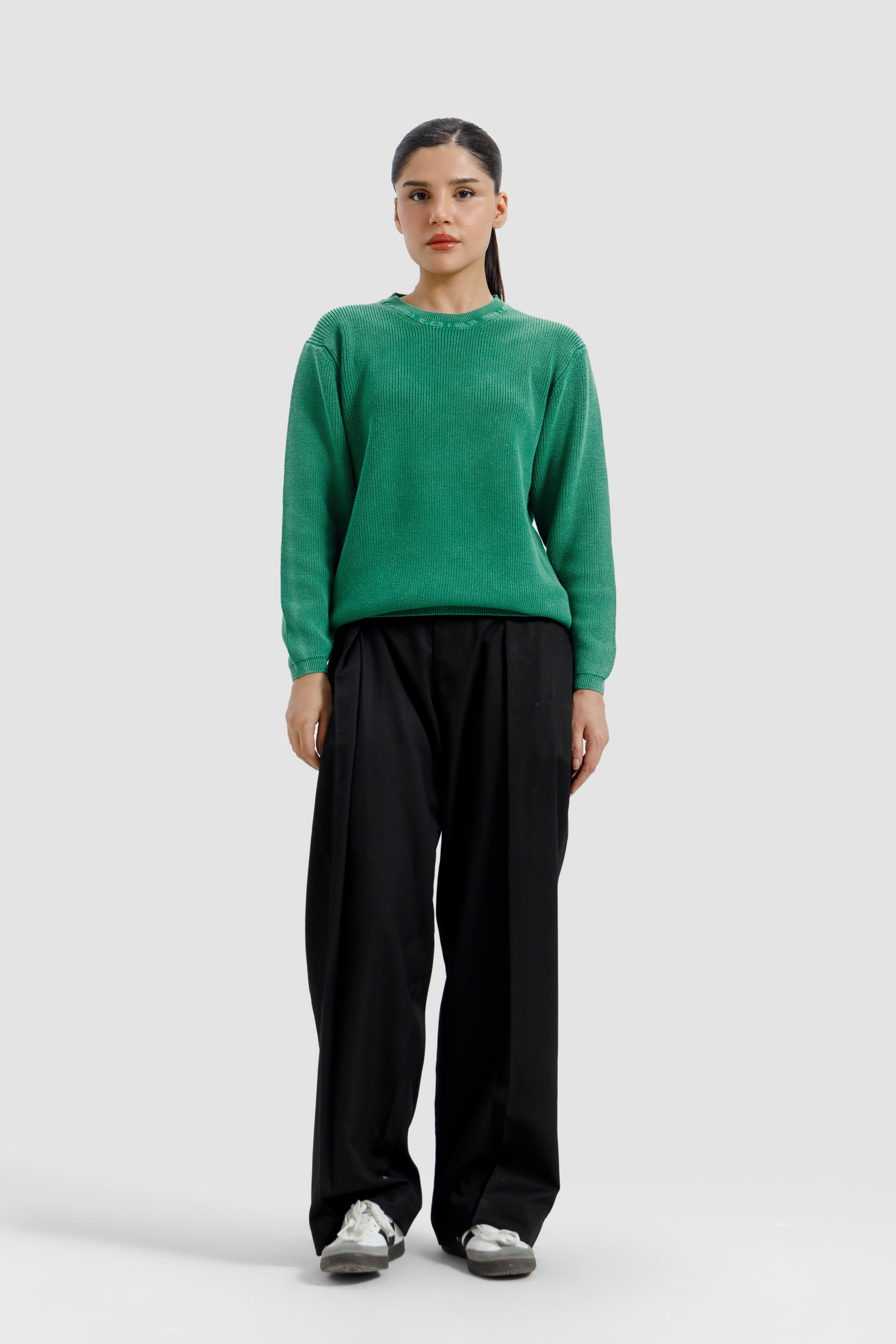 WASHED GREEN SHAKER KNIT JUMPER