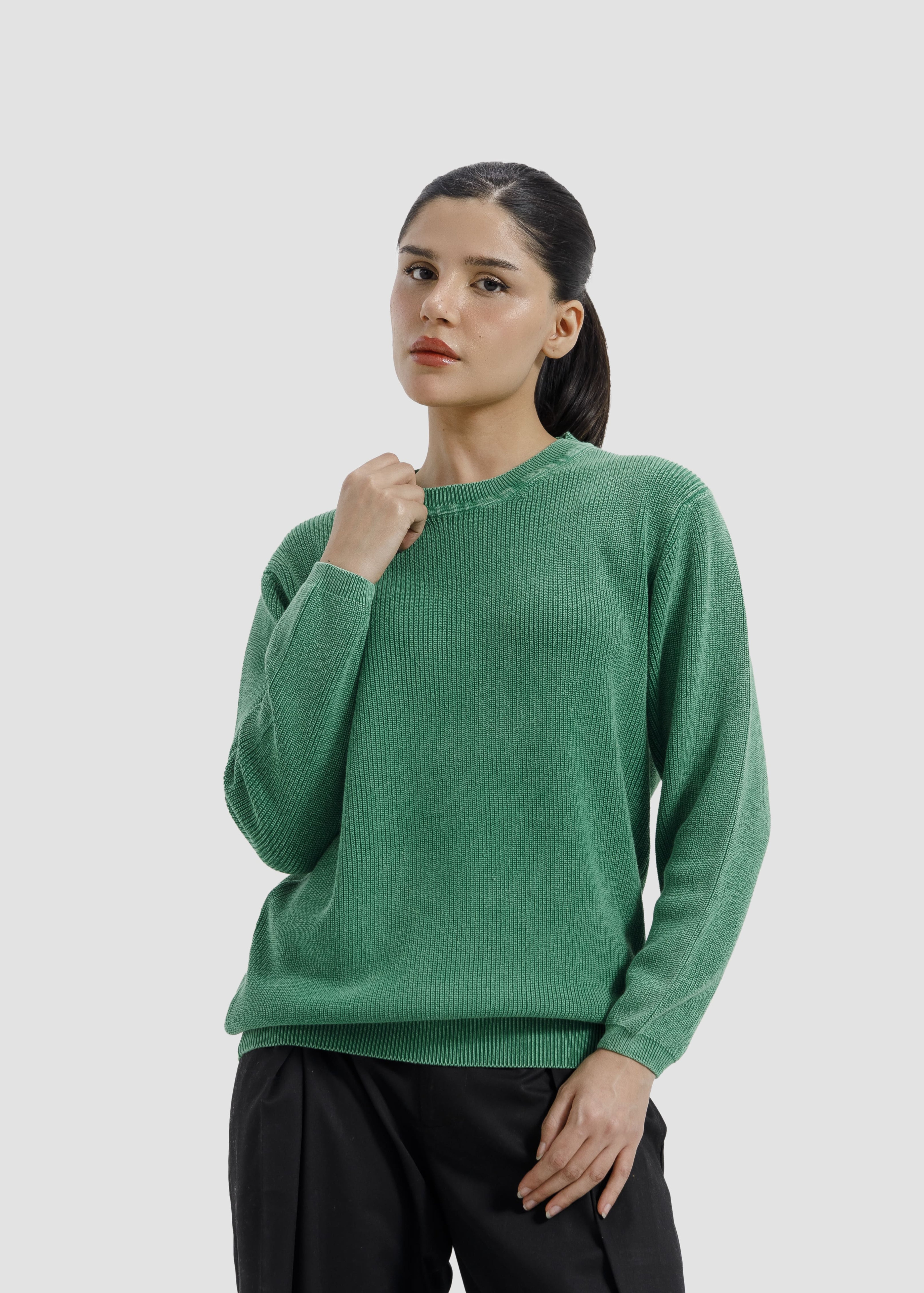 WASHED GREEN SHAKER KNIT JUMPER
