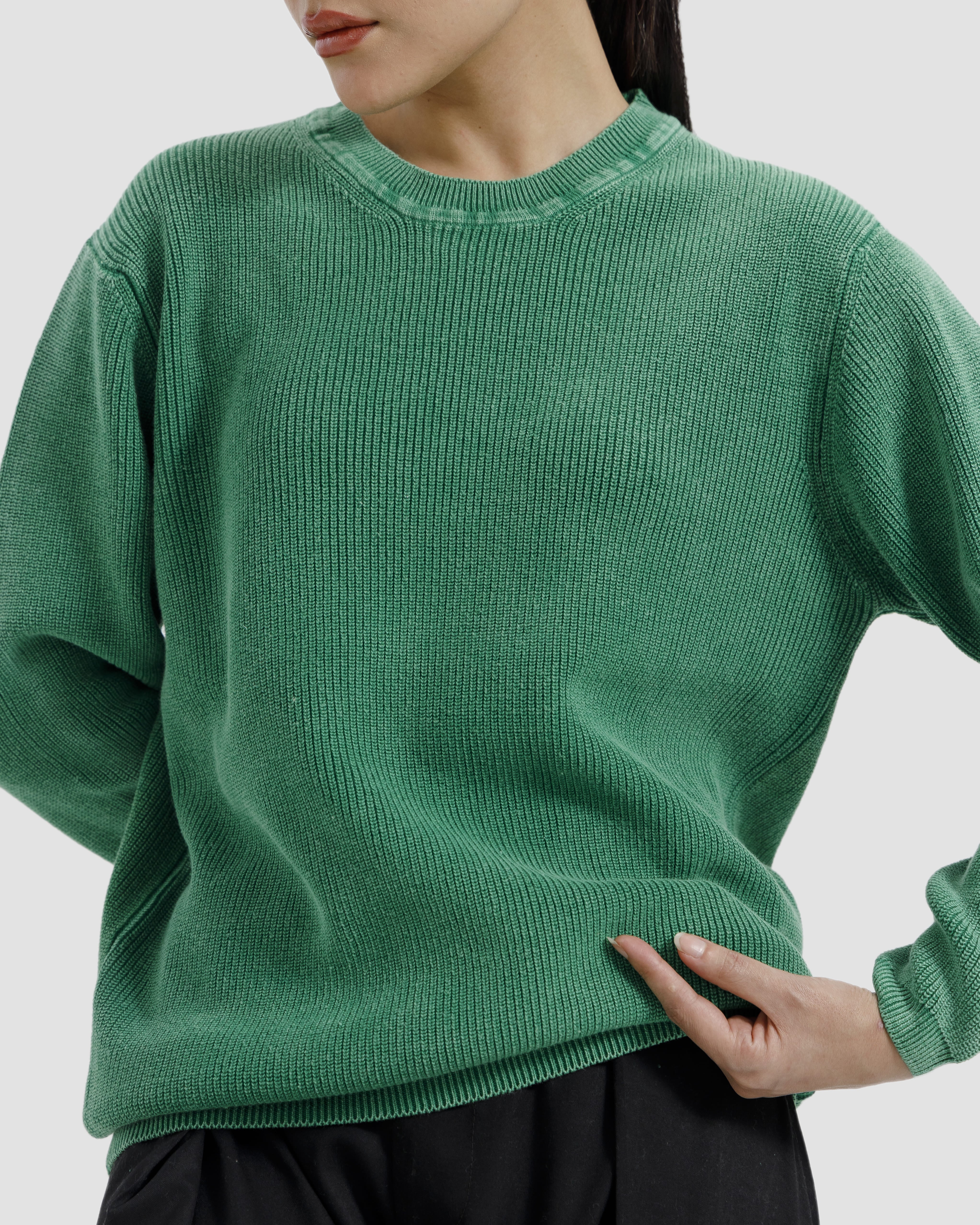 WASHED GREEN SHAKER KNIT JUMPER