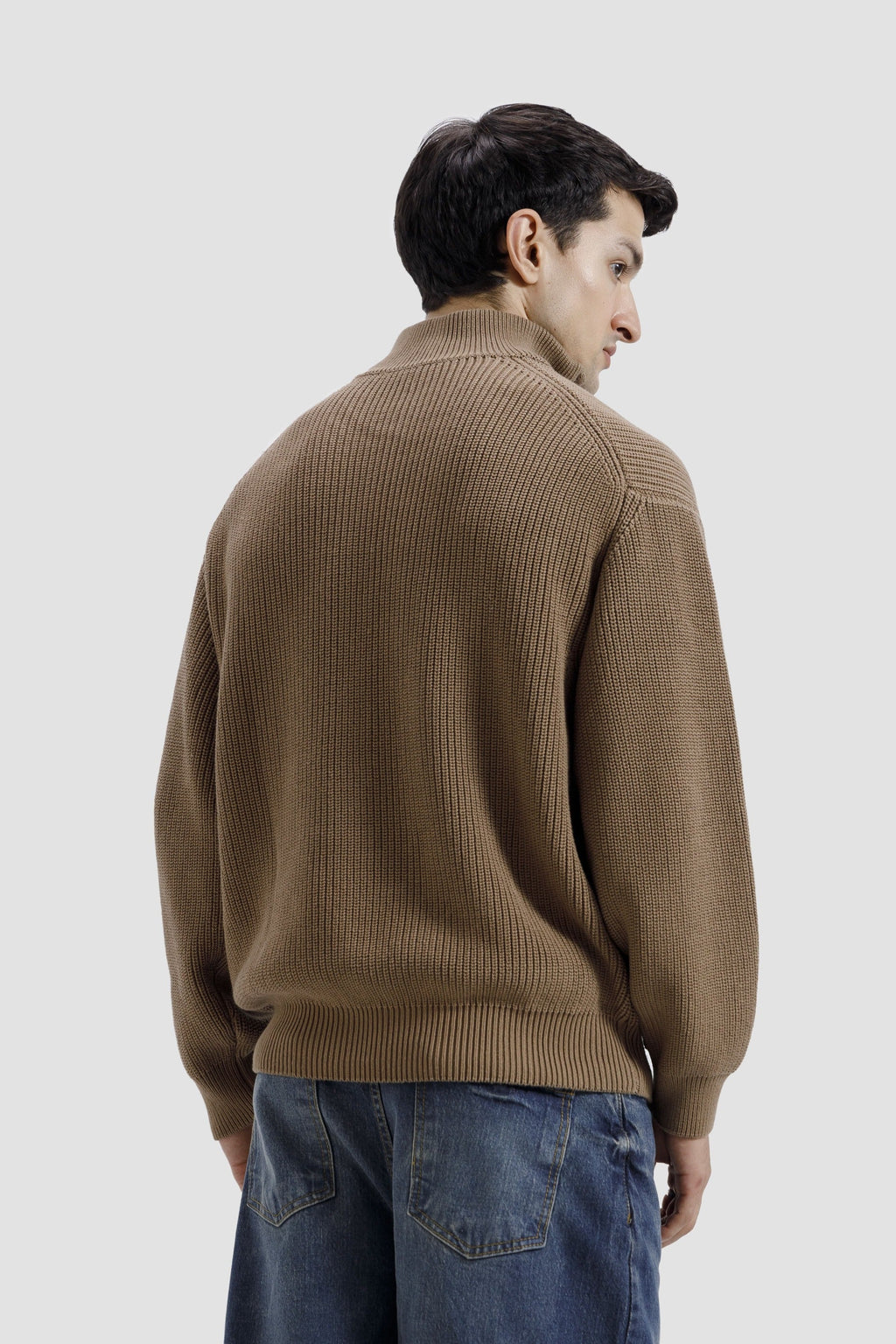 EARTHY BROWN QUARTER ZIPPER KNIT JUMPER