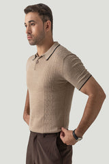 SHORT SLEEVE THREE CABLE KNIT POLO