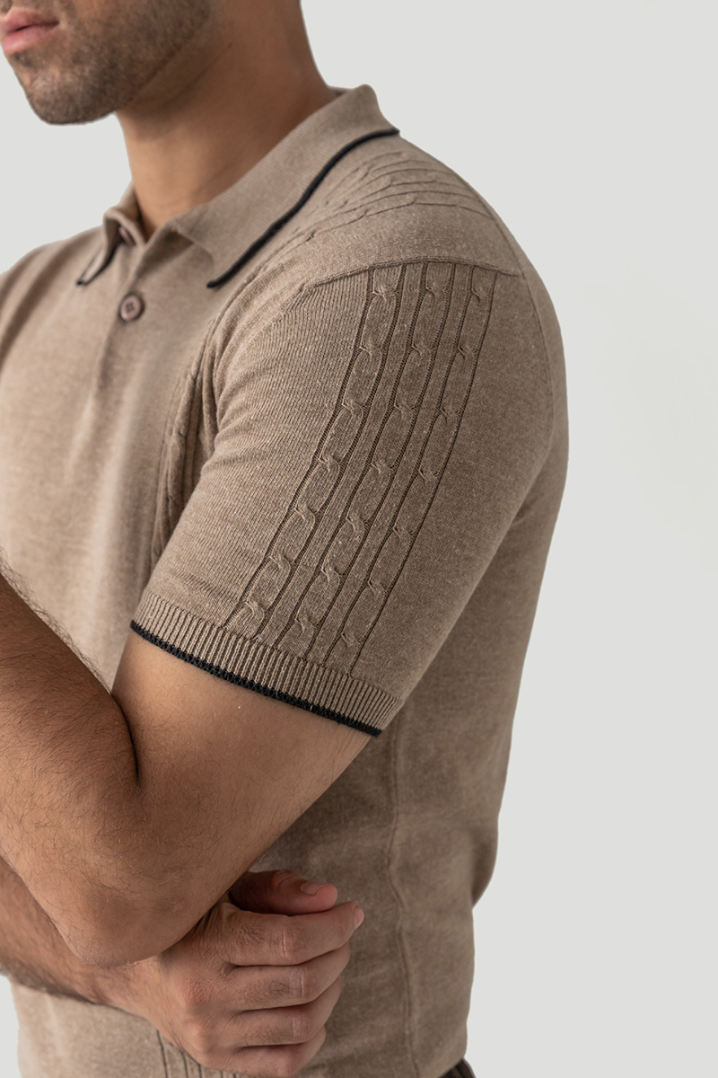 SHORT SLEEVE THREE CABLE KNIT POLO