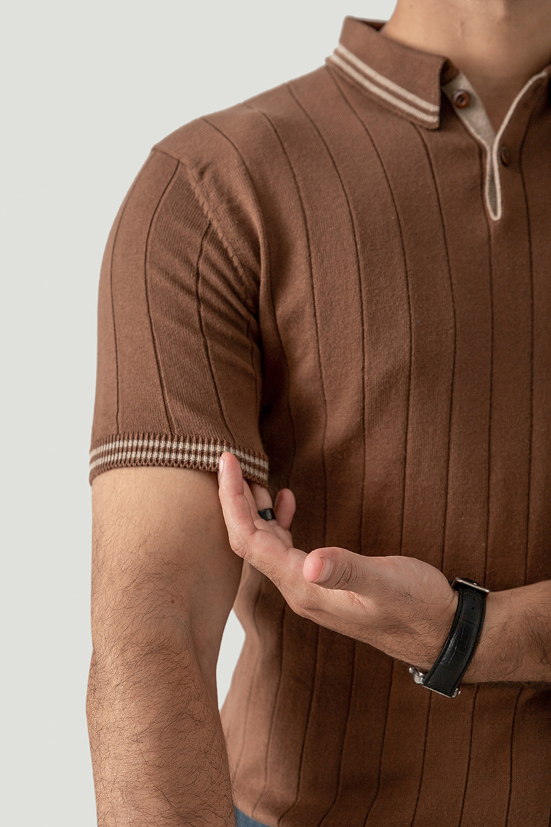 SHORT SLEEVE DROP NEEDLE KNIT POLO