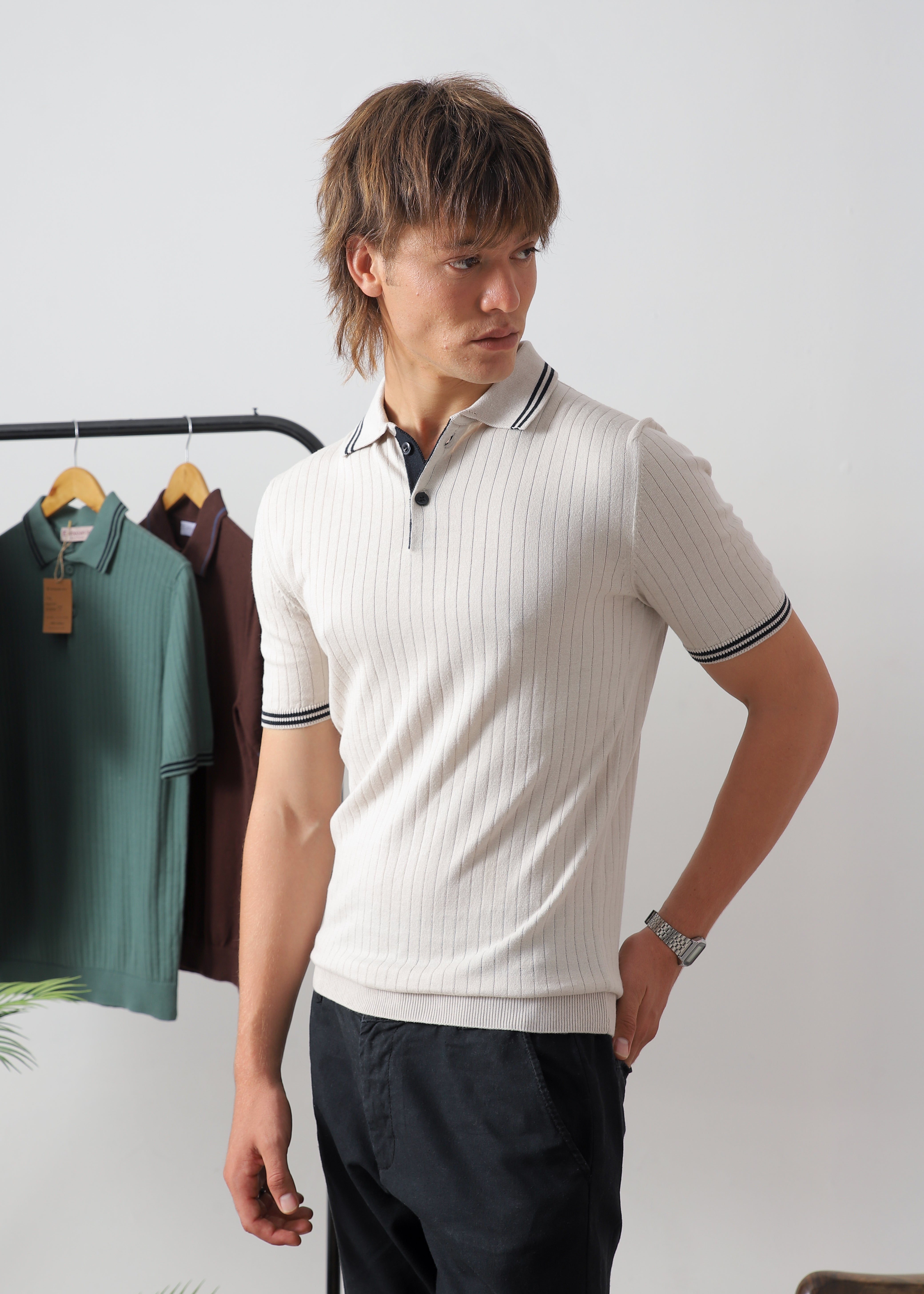 PINSTRIP LUXE DROP NEEDLE POLO
