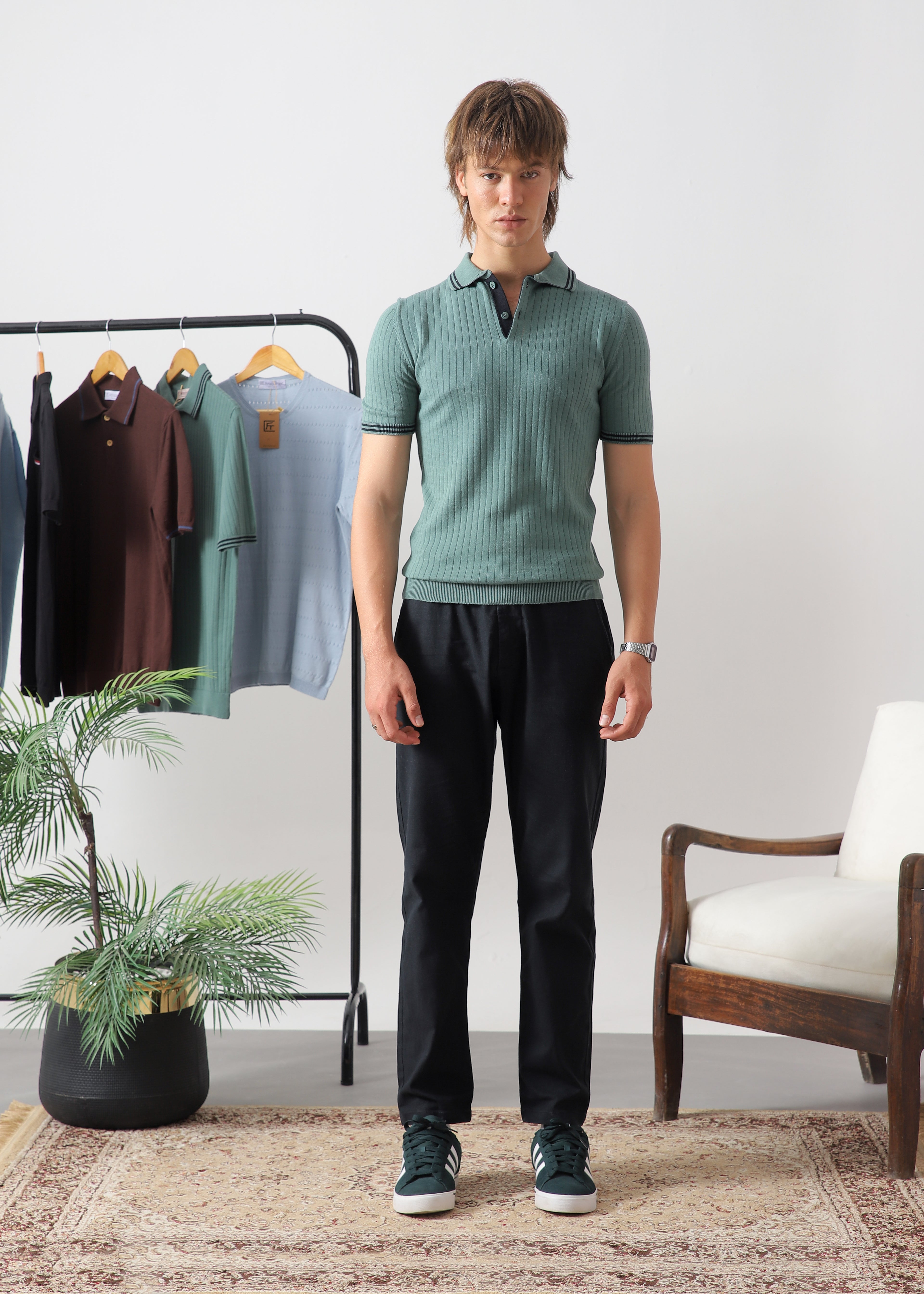 EVERLINE DROP NEEDLE KNIT POLO