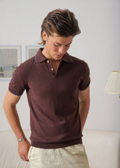 BURNT UMBER POINTELLE KNIT POLO