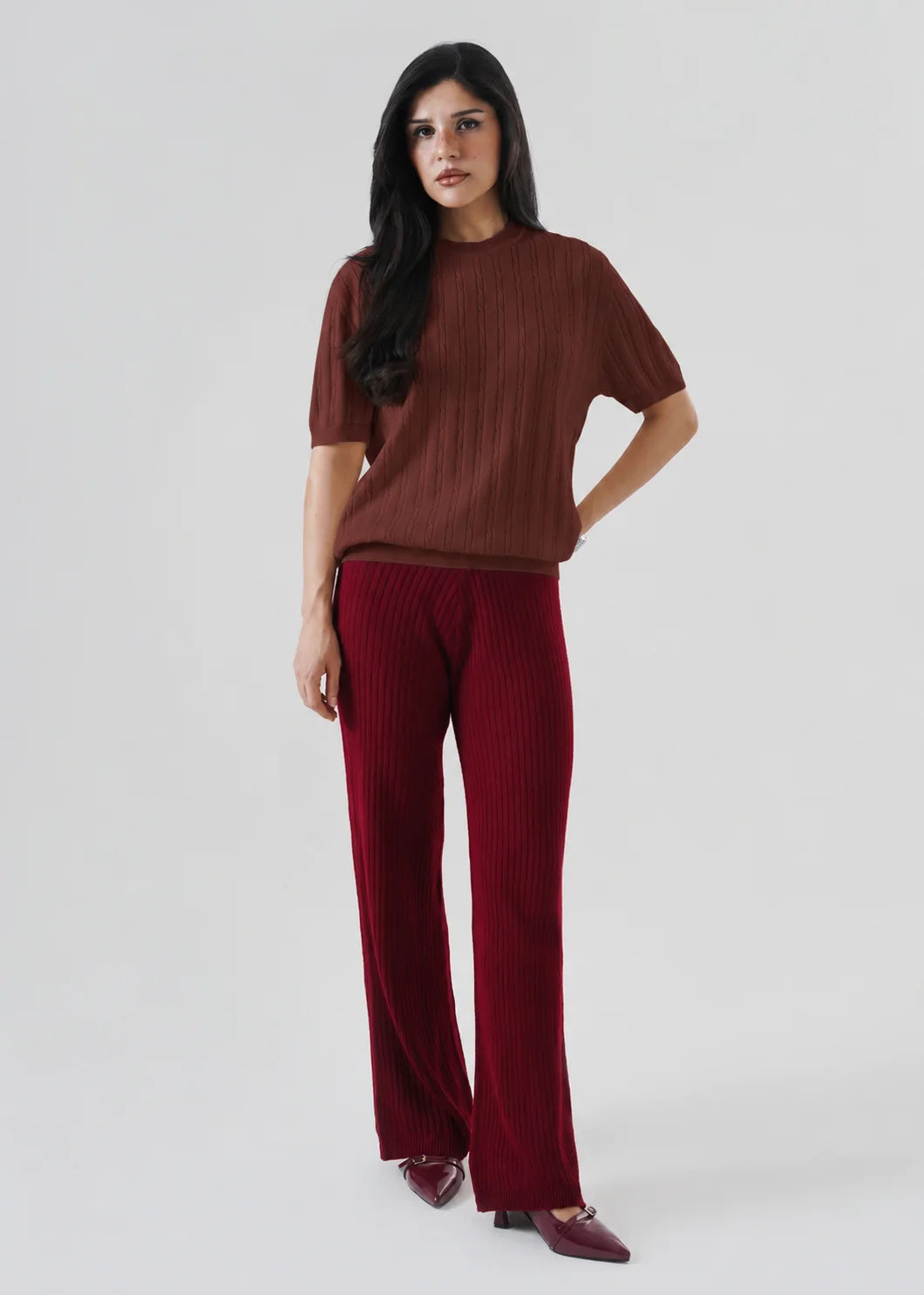 CABLE KNIT T-SHIRT BROWN DERBY