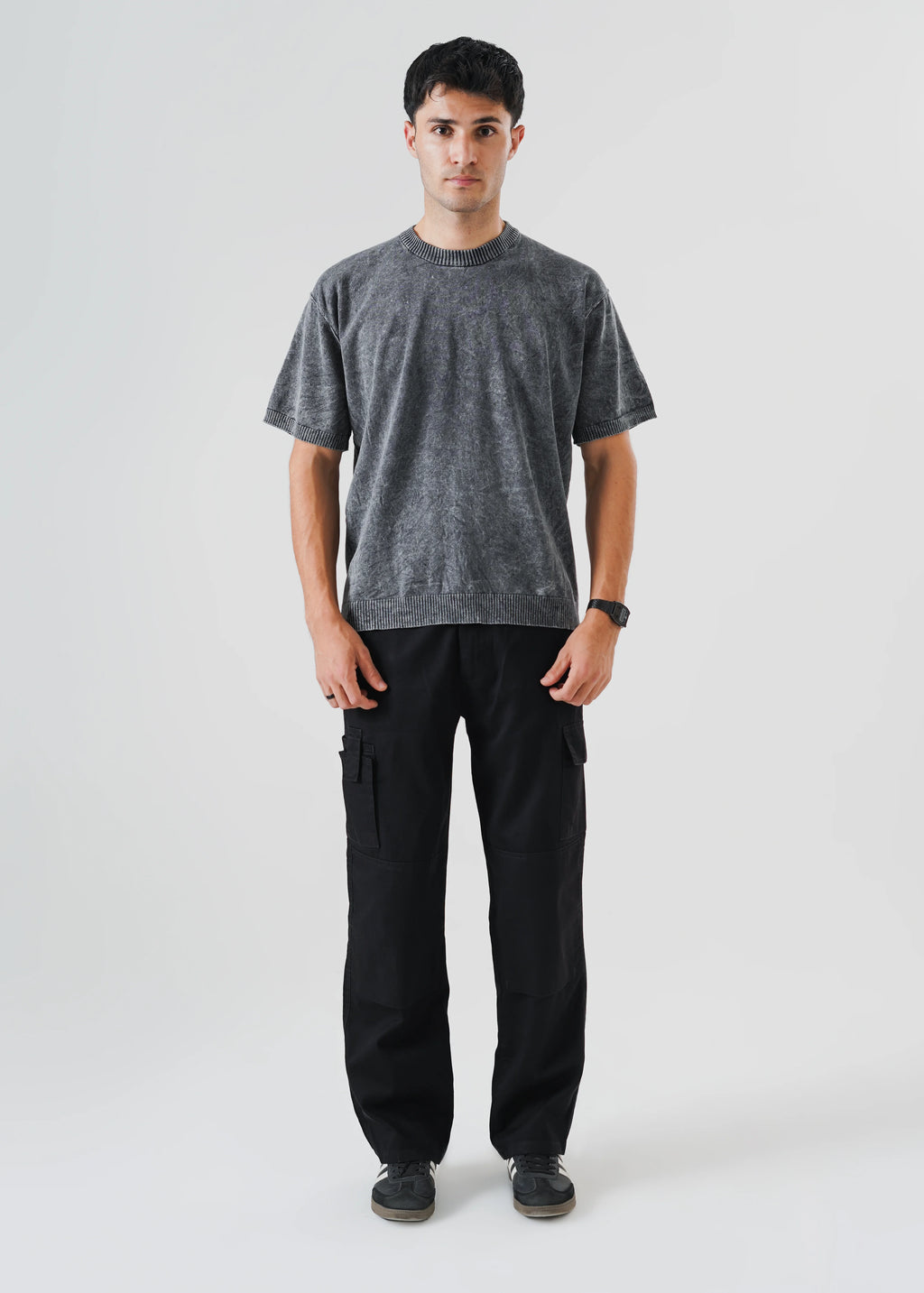 WASHED REVERSE LINKED OVERSIZED KNIT T-SHIRT