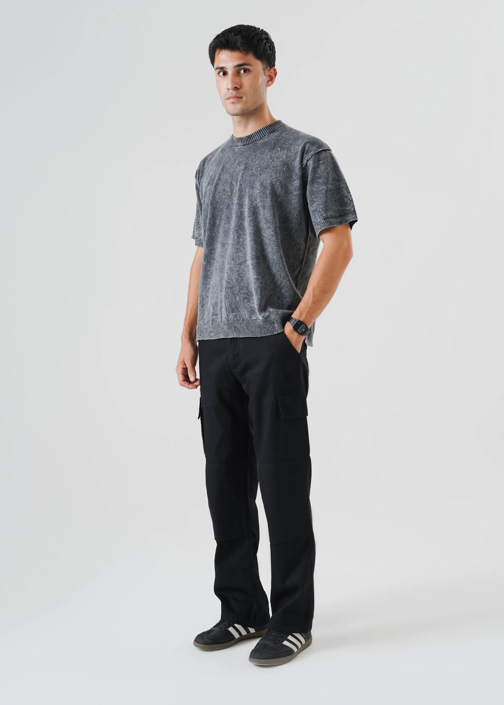 WASHED REVERSE LINKED OVERSIZED KNIT T-SHIRT