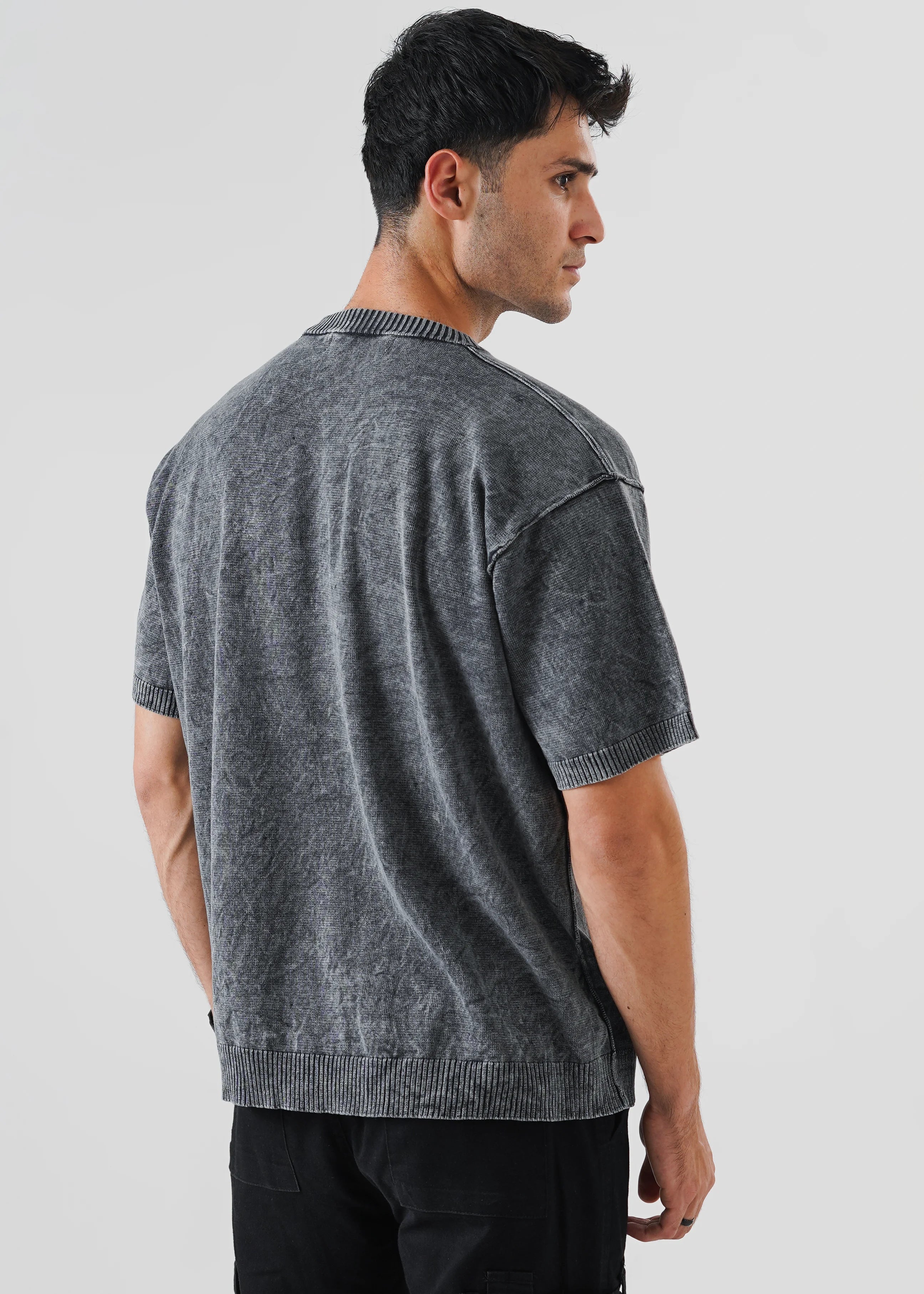 WASHED REVERSE LINKED OVERSIZED KNIT T-SHIRT