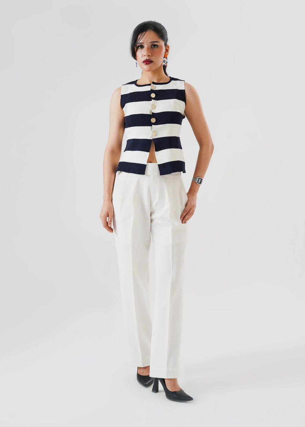 STRIPPED MILANO RIB KNIT VEST
