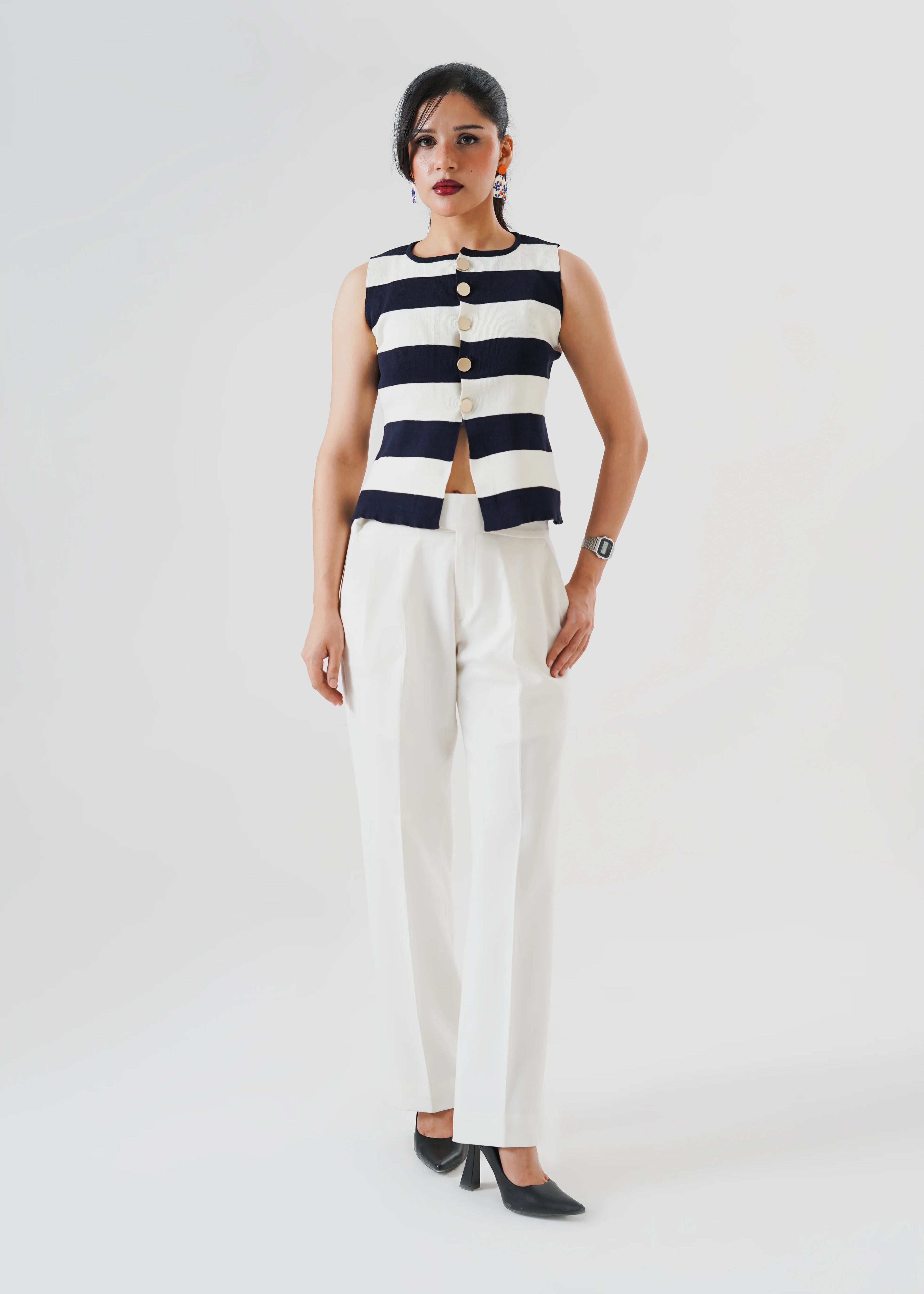 STRIPPED MILANO RIB KNIT VEST