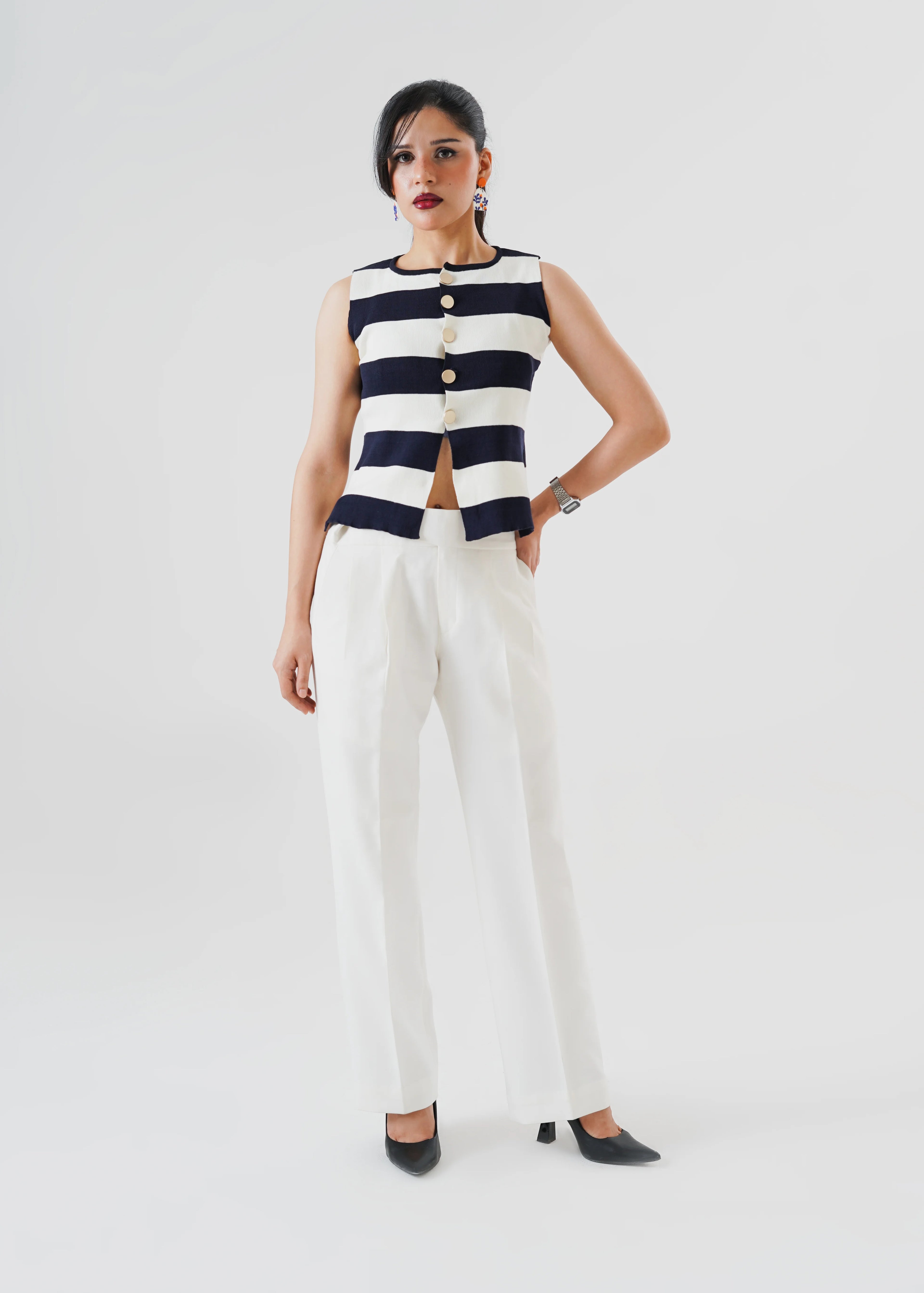 STRIPPED MILANO RIB KNIT VEST