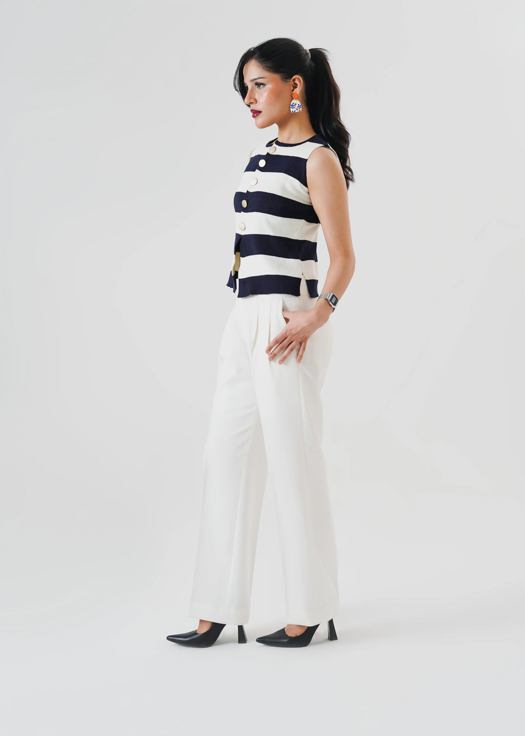 STRIPPED MILANO RIB KNIT VEST