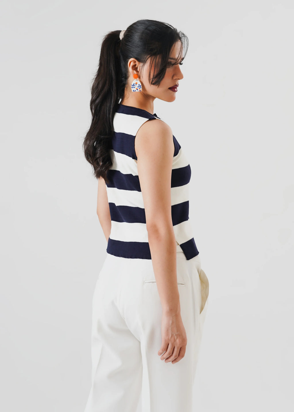STRIPPED MILANO RIB KNIT VEST